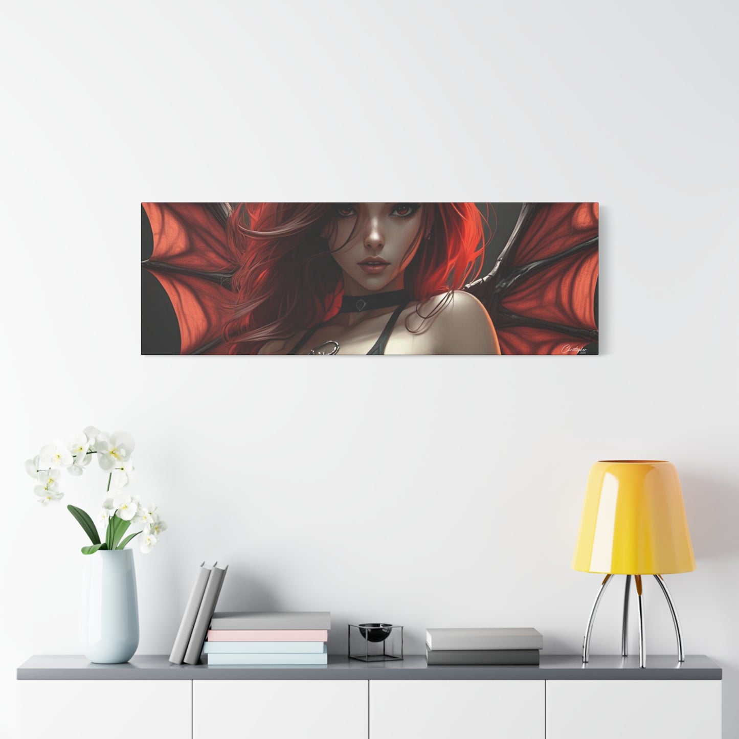 Gothic Fantasy Canvas Art, Demon Girl Wall Decor, Unique Home Decor, Gift for Her, Halloween or Birthday Gift