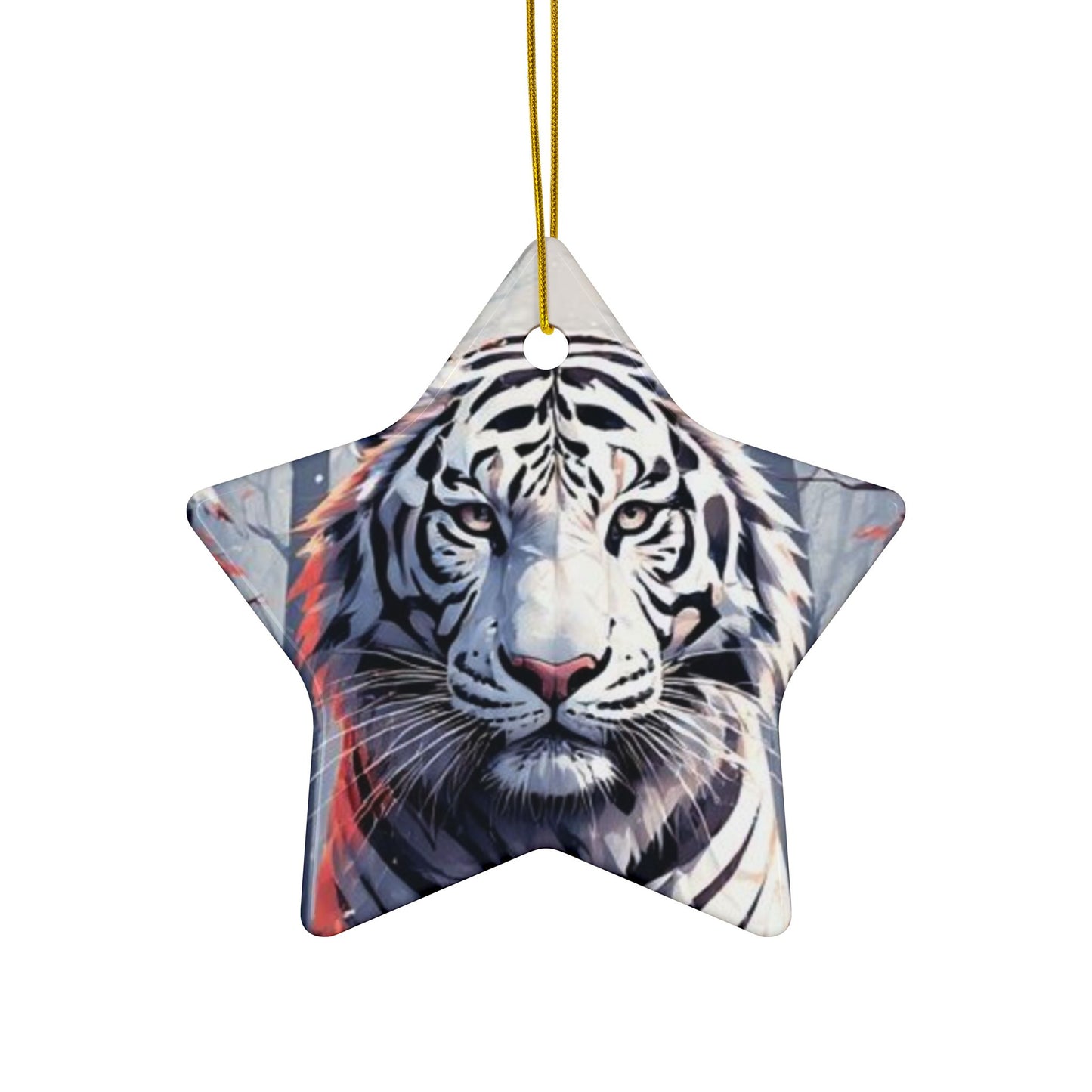 White Tiger Ceramic Ornament — Double-Sided Holiday Decoration