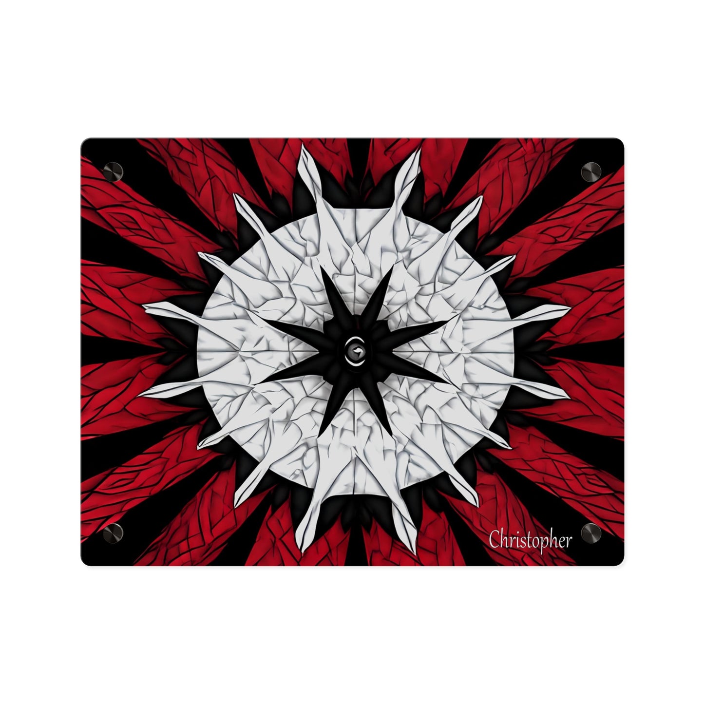 Red & Black Mandala Acrylic Wall Art Panel — Personalized Name Option