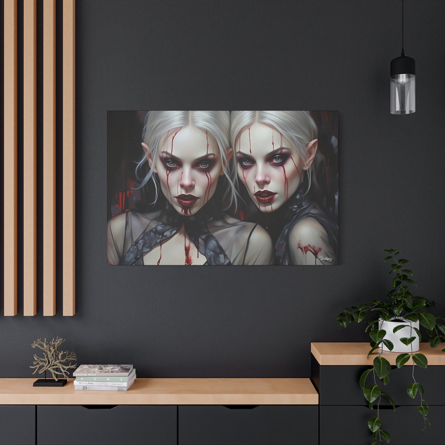 Gothic Canvas Art Print, Dark Fantasy Wall Decor, Horror Art, Halloween Home Decor, Vampire Artwork, Unique Gift for Spooky Season