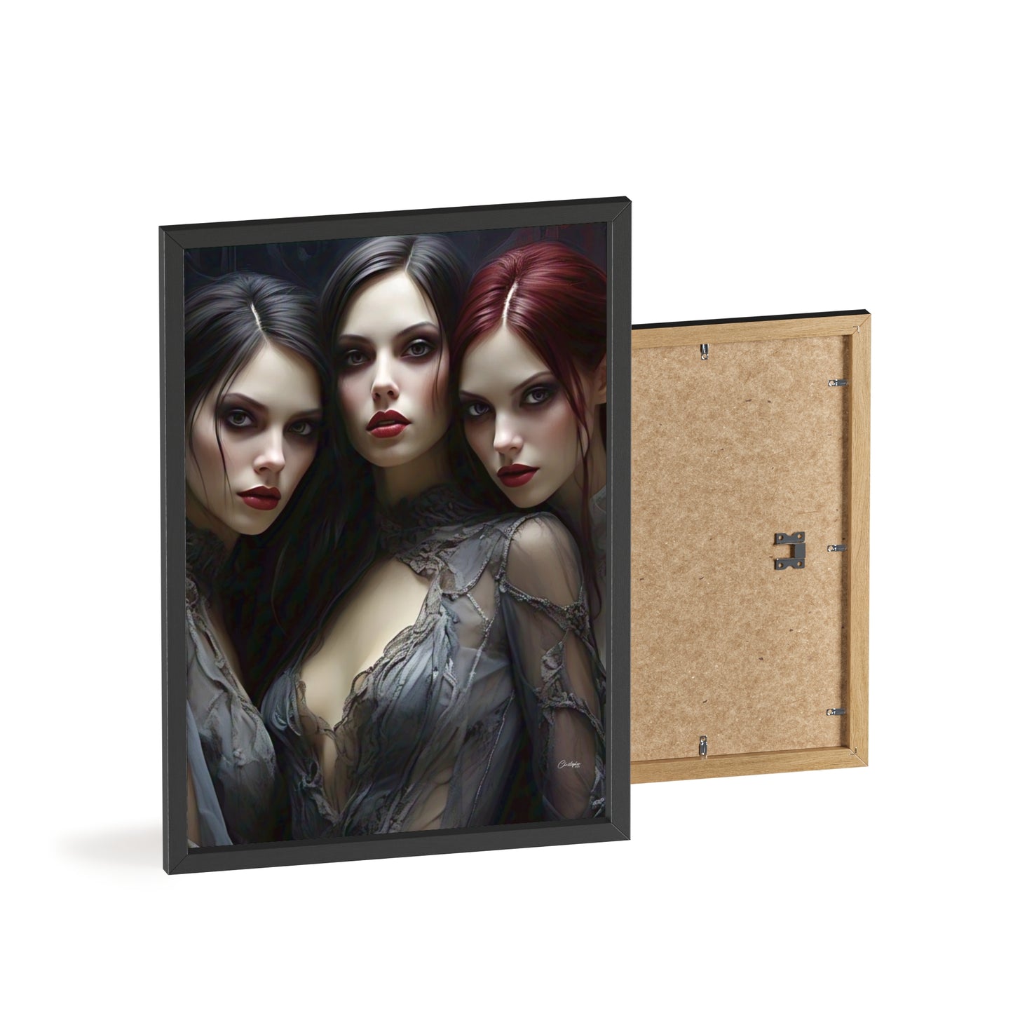 Eerie Fantasy Art Posters with Wooden Frame, Gothic Home Decor, Unique Wall Art, Gift for Art Lovers, Halloween Decoration, Witchy Style