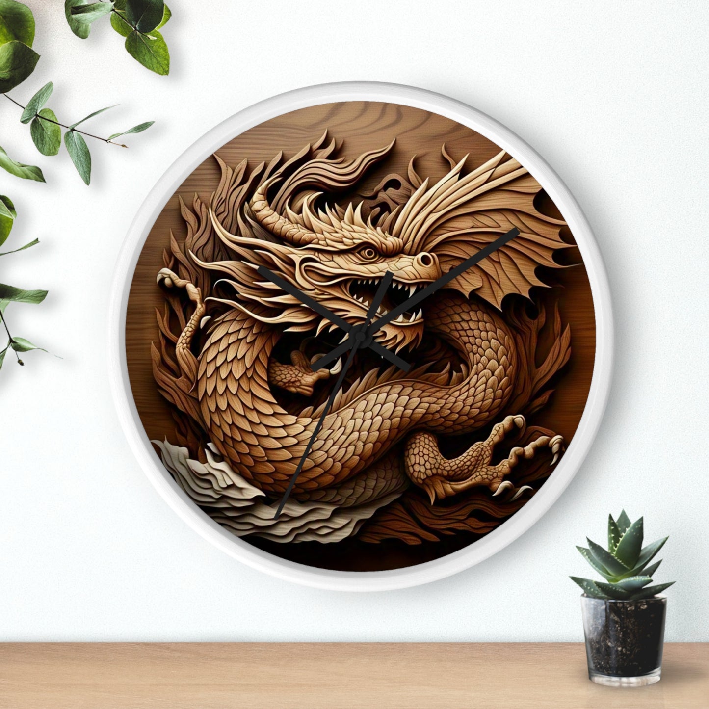 Dragon Carved Wall Clock, Fantasy Home Decor, Unique Gift for Him, Asian Art Clock, Dragon Clock for Festival Decoration