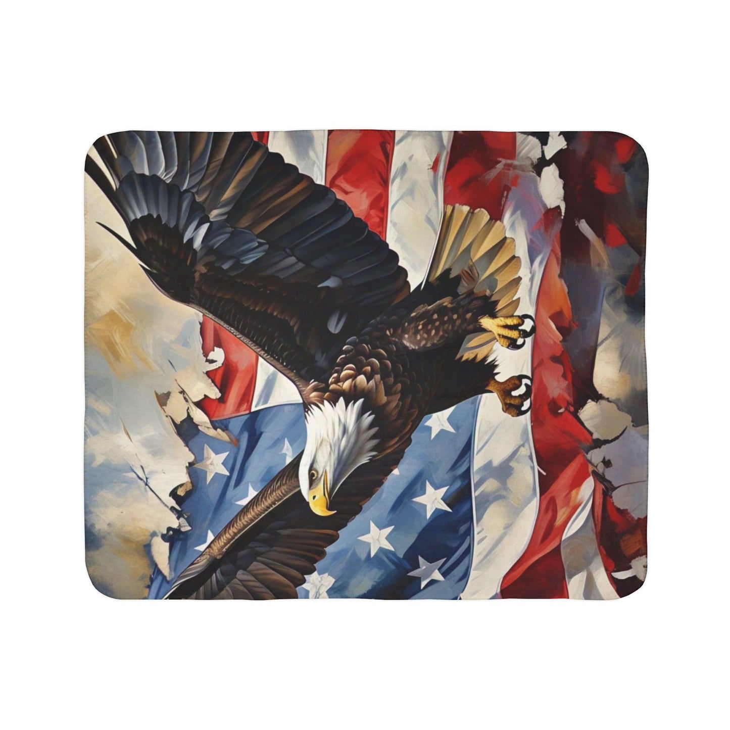 Patriotic Fleece Sherpa Blanket, Cozy Throw, Eagle Design, Great for Home Decor, Gifts for Veterans, Memorial Day, Independence Day
