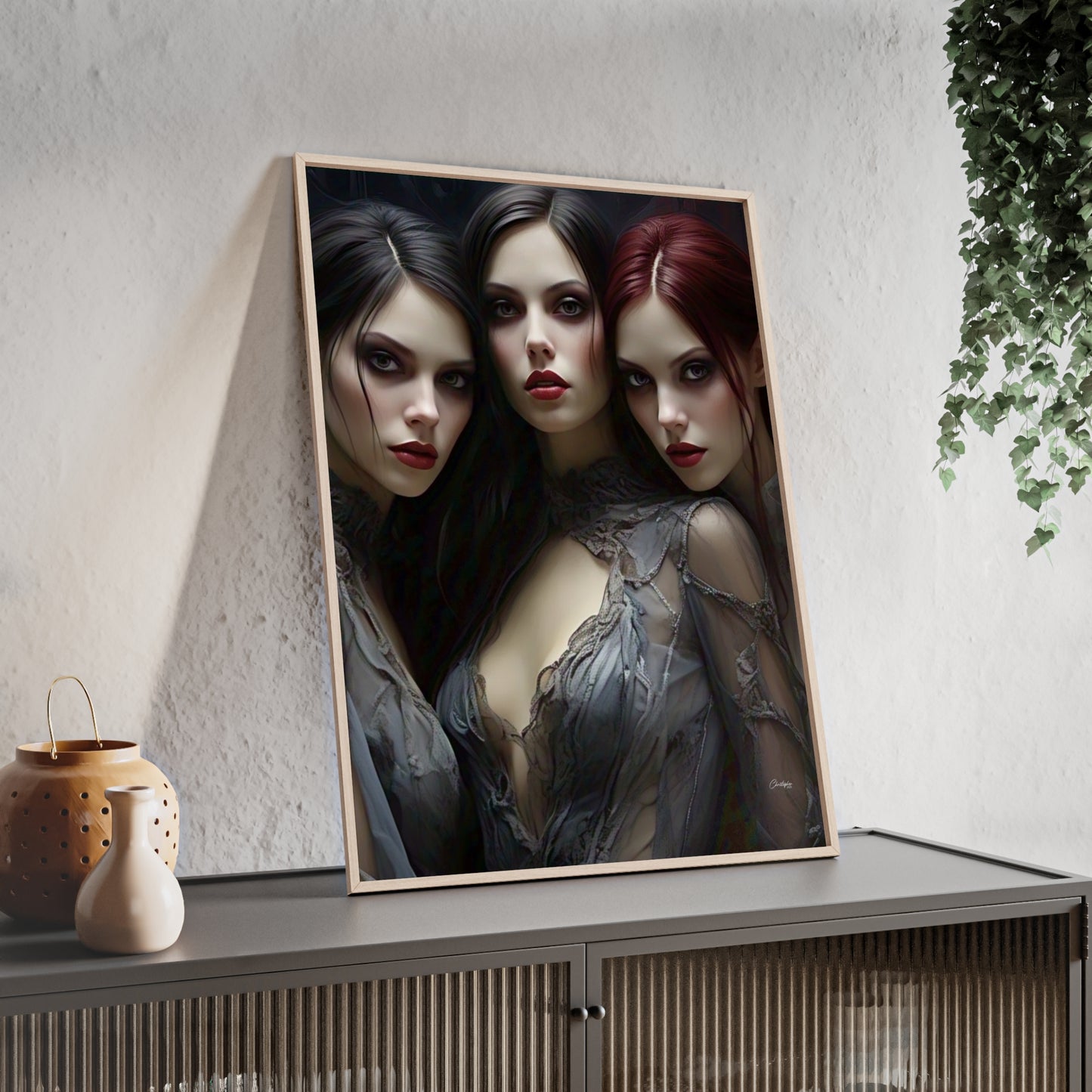 Eerie Fantasy Art Posters with Wooden Frame, Gothic Home Decor, Unique Wall Art, Gift for Art Lovers, Halloween Decoration, Witchy Style