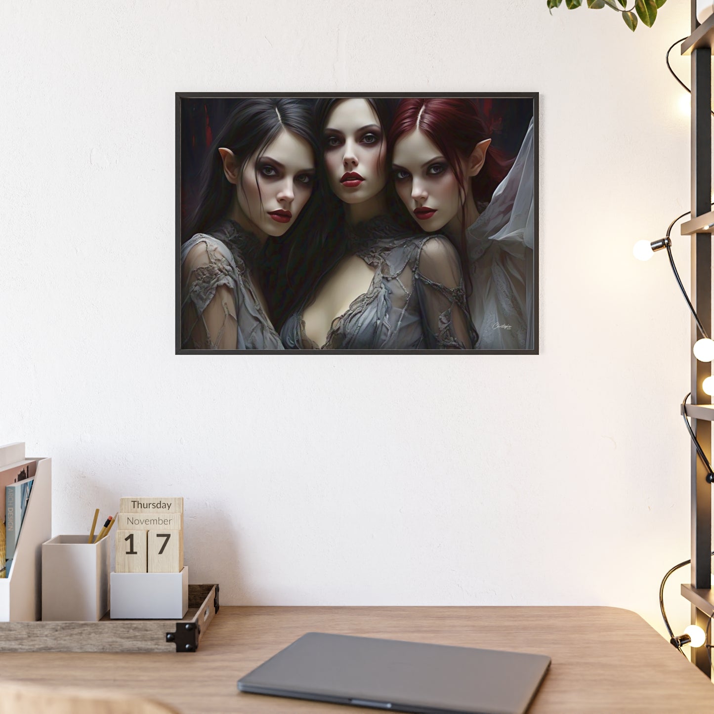 Eerie Fantasy Art Posters with Wooden Frame, Gothic Home Decor, Unique Wall Art, Gift for Art Lovers, Halloween Decoration, Witchy Style