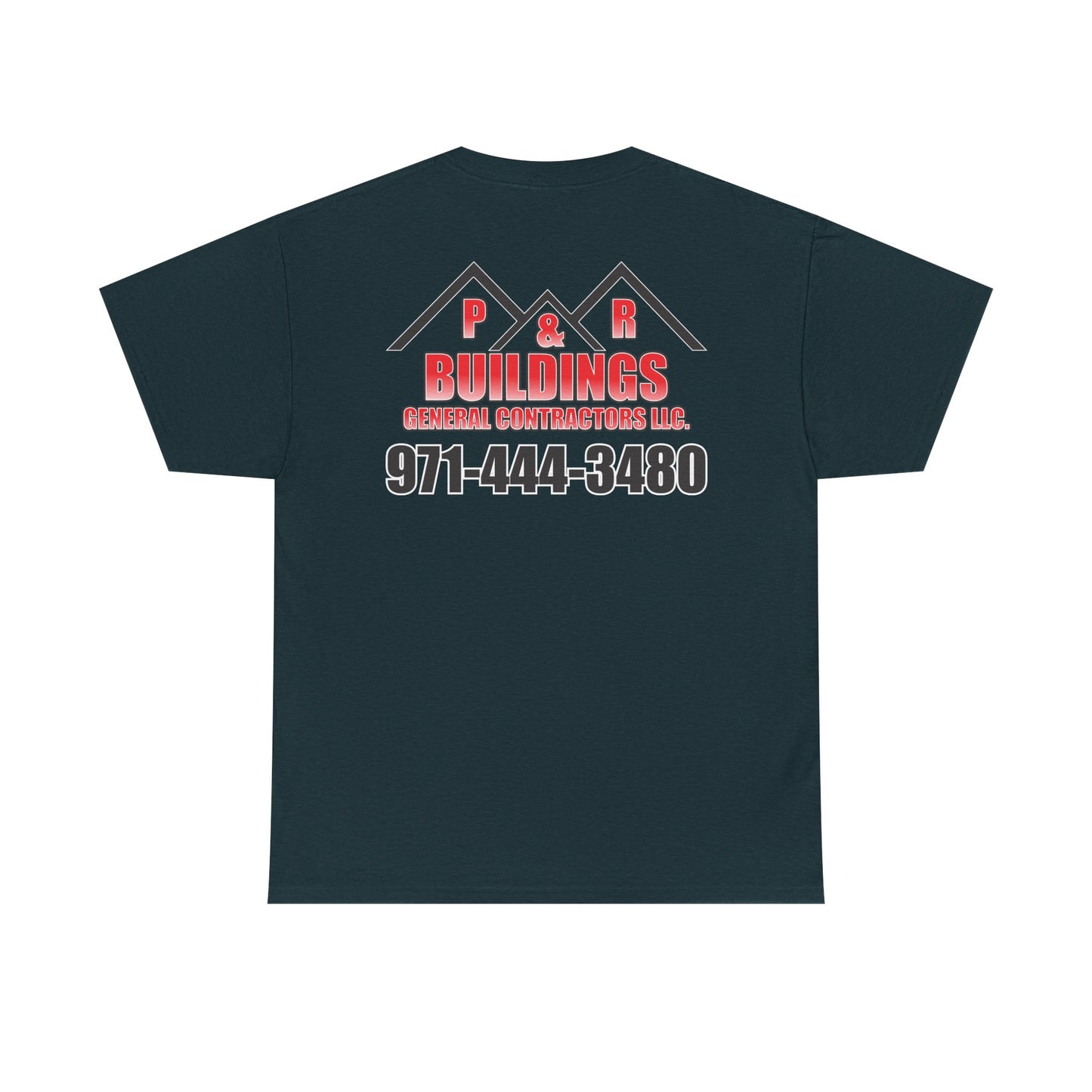 Logo and Number on the back T-Shirt — P&R Buildings Contractor Tee with Phone Number