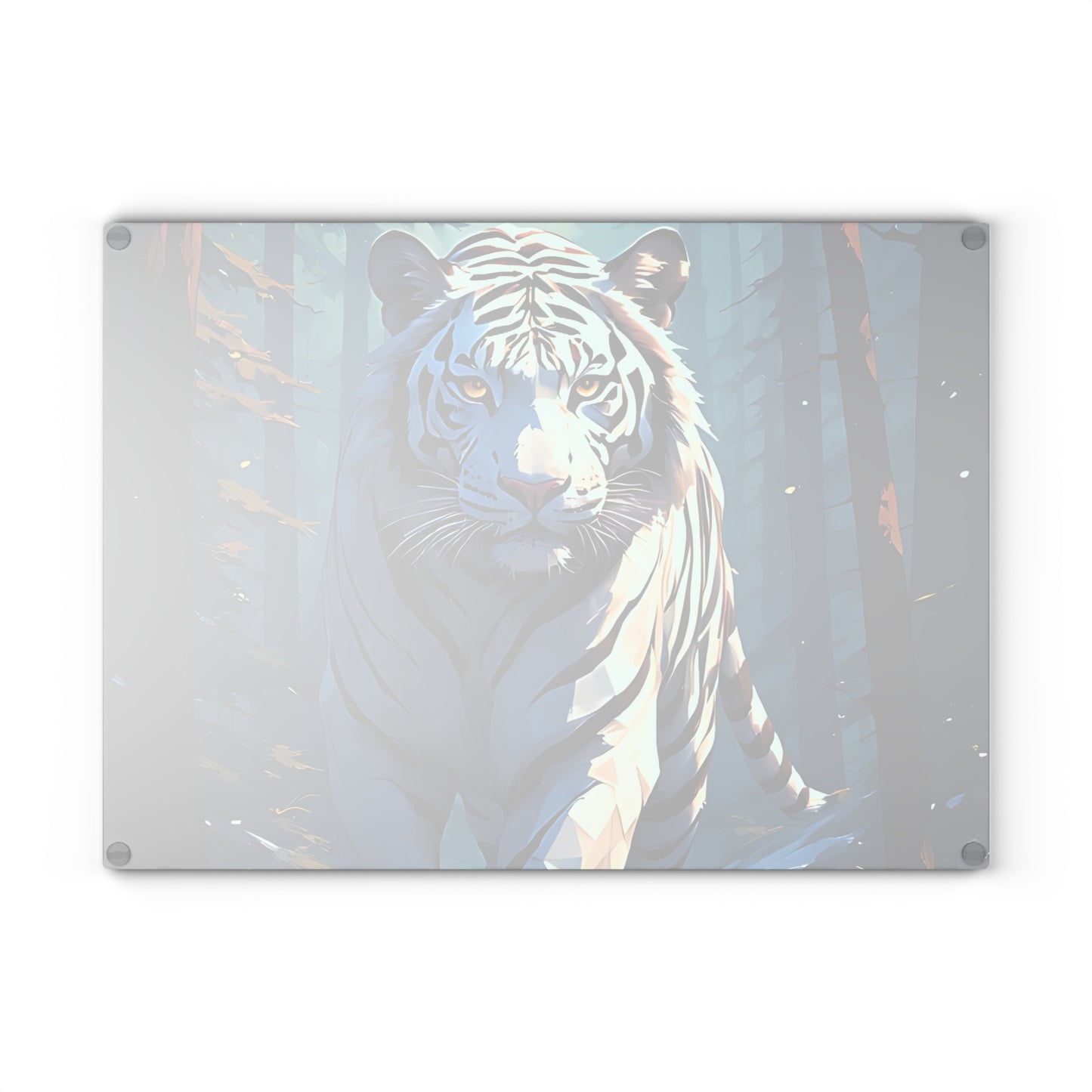 White Tiger Forest Glass Cutting Board — Decorative Kitchen Chopping Board