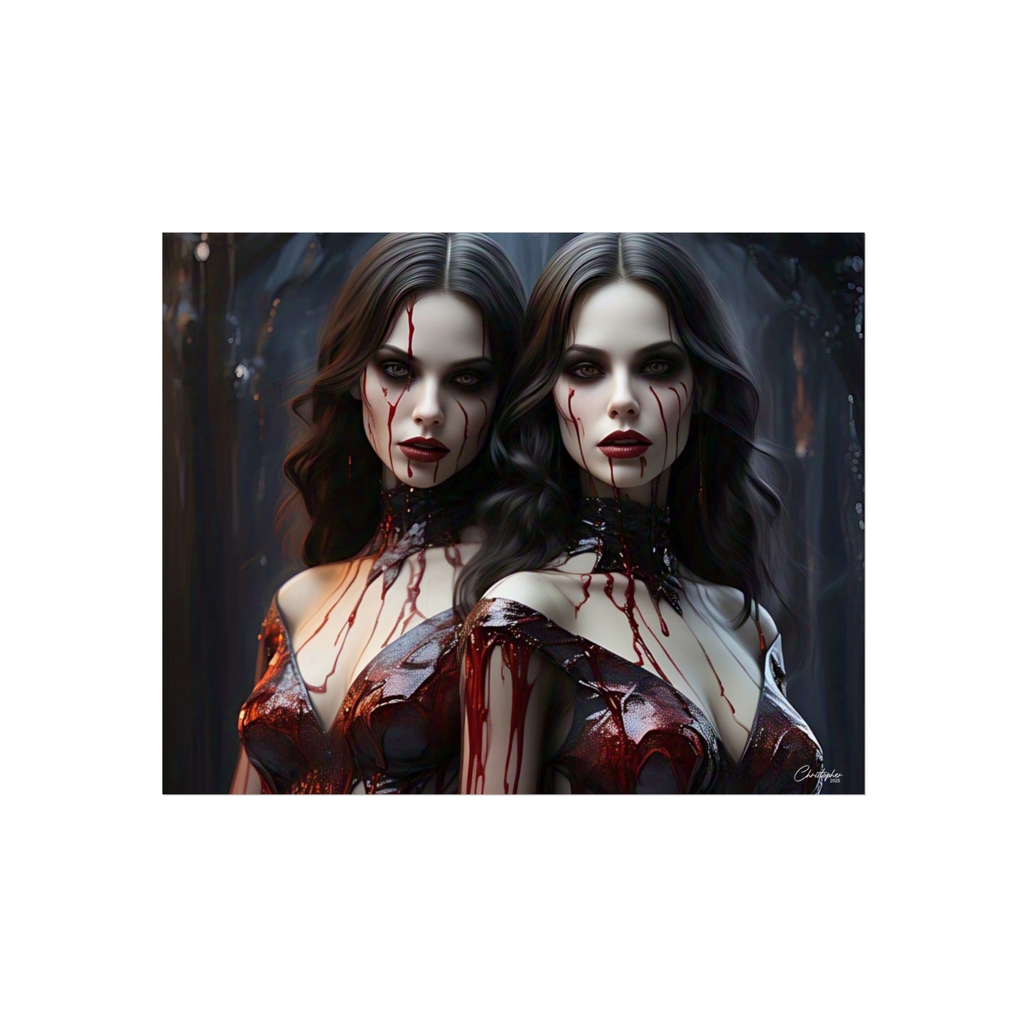 Vampire Sisters Fine Art Poster, Gothic Wall Art, Spooky Decor, Horror Home Decor, Blood Art Print, Dark Aesthetic Print