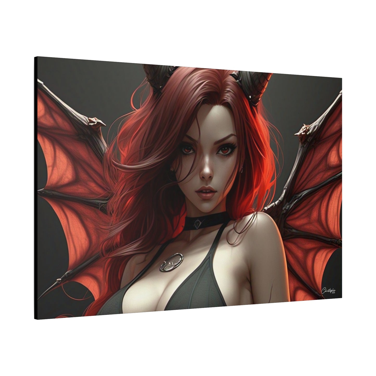 Gothic Fantasy Canvas Art, Demon Girl Wall Decor, Unique Home Decor, Gift for Her, Halloween or Birthday Gift