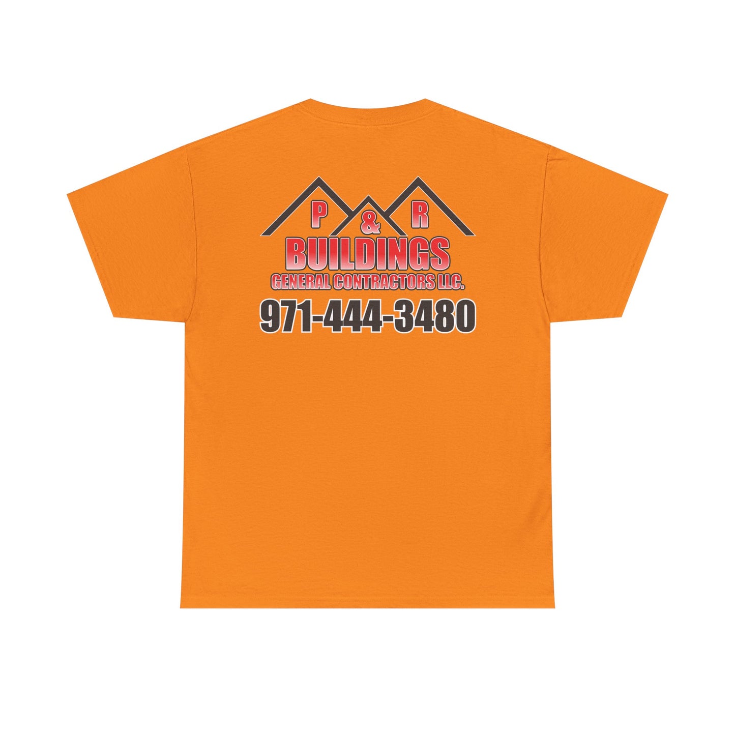 Logo and Number on the back T-Shirt — P&R Buildings Contractor Tee with Phone Number