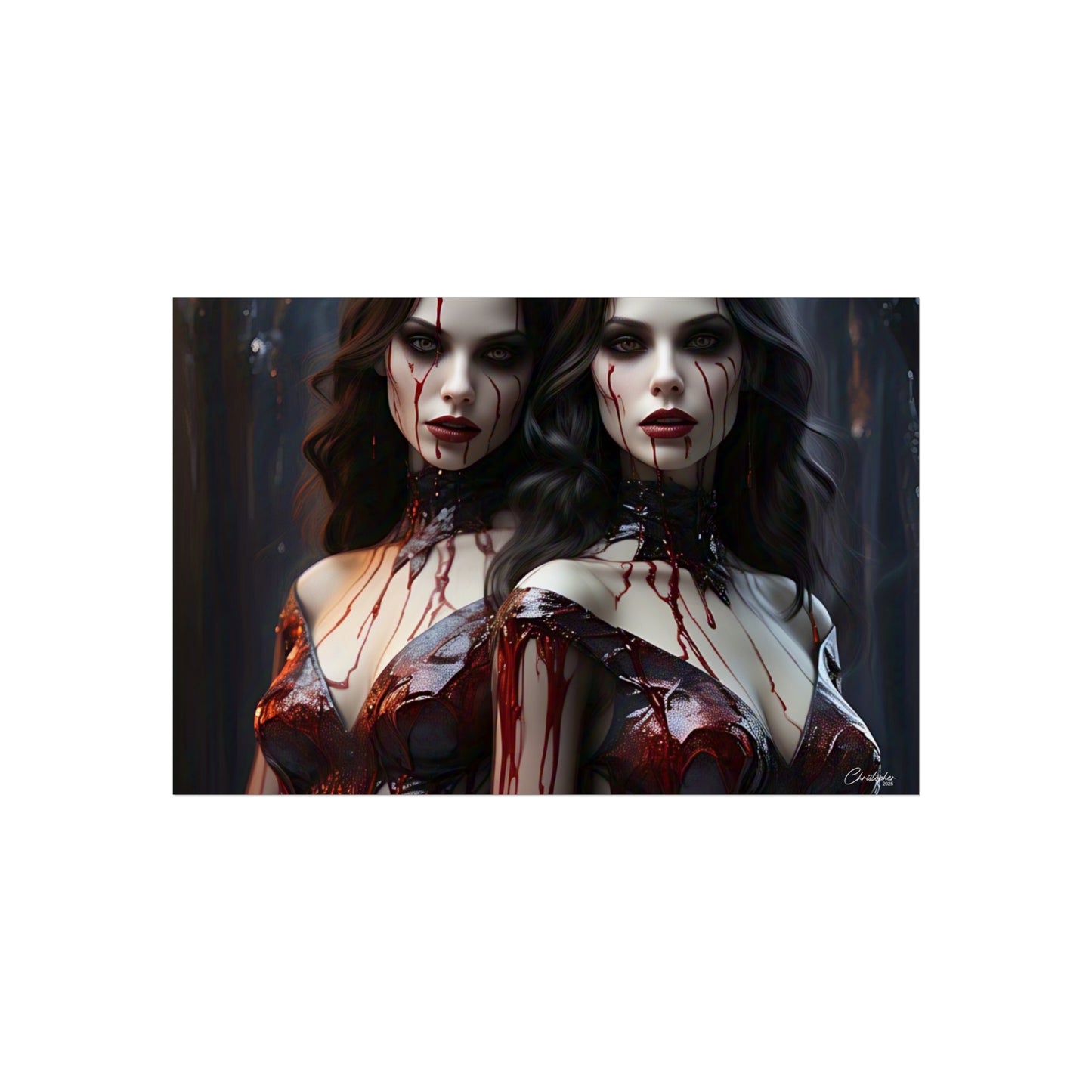 Vampire Sisters Fine Art Poster, Gothic Wall Art, Spooky Decor, Horror Home Decor, Blood Art Print, Dark Aesthetic Print