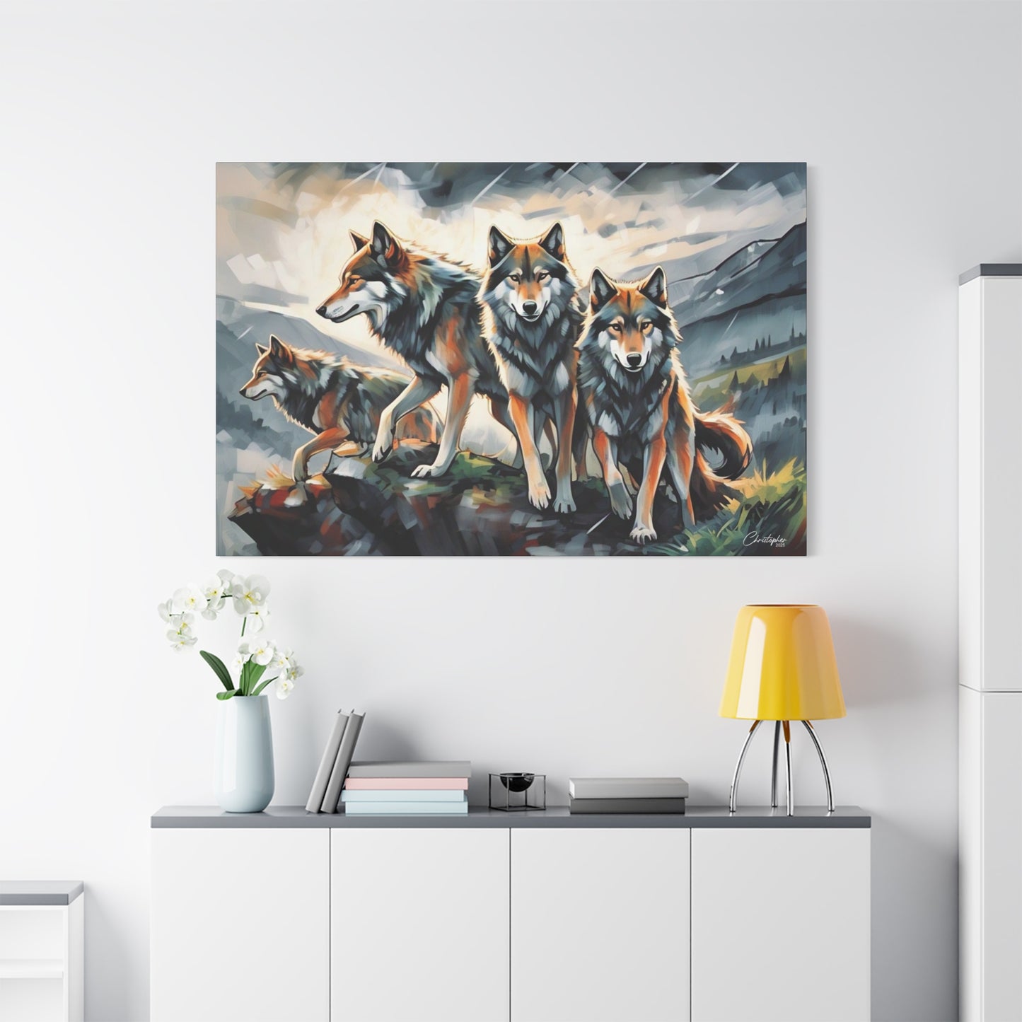 Wolf Family Matte Canvas Art, Home Decor, Animal Lovers Gift, Nature Wall Art, Wildlife Art Print, Outdoor Enthusiasts Decor