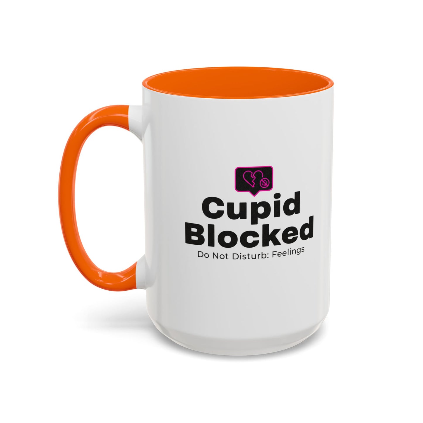Cupid Blocked Accent Coffee Mug — 'Do Not Disturb: Feelings' Funny Anti-Valentine Gift