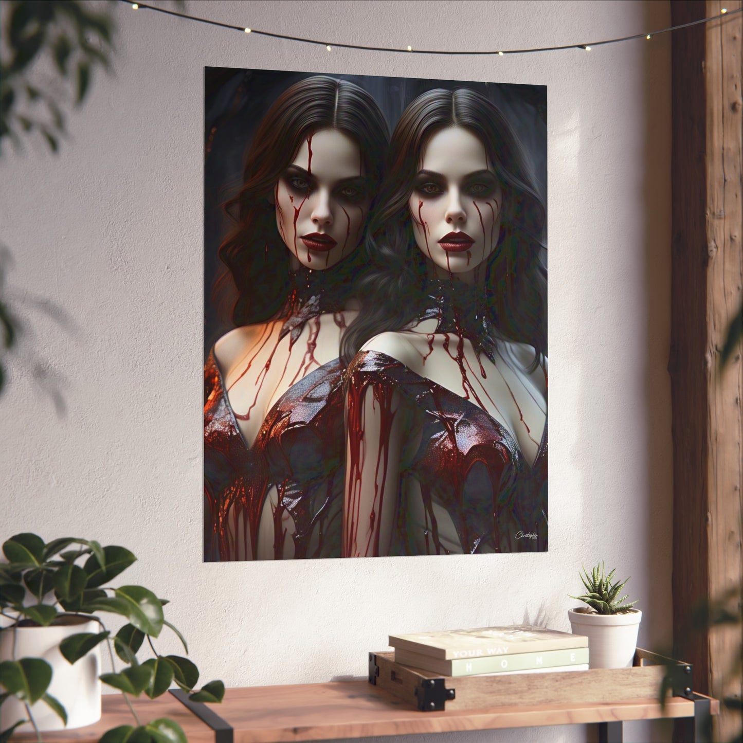 Vampire Sisters Fine Art Poster, Gothic Wall Art, Spooky Decor, Horror Home Decor, Blood Art Print, Dark Aesthetic Print