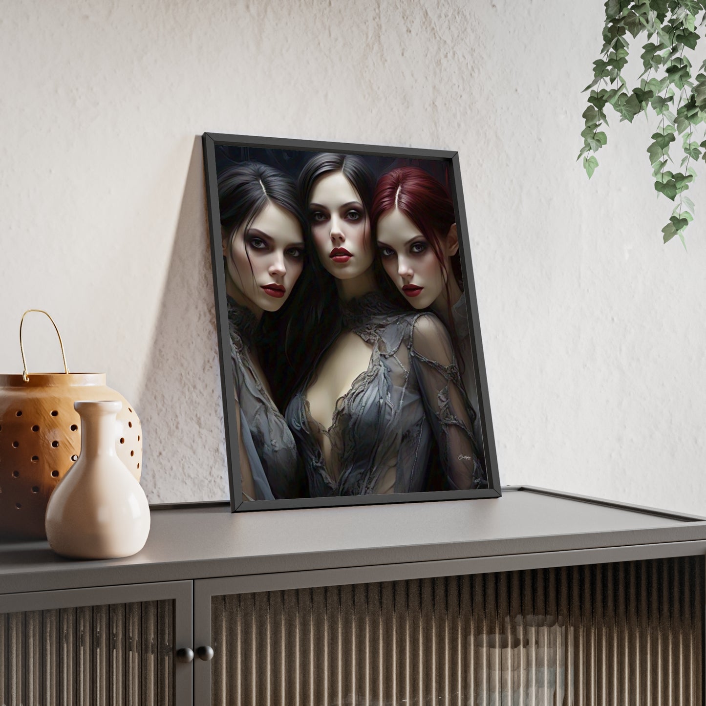 Eerie Fantasy Art Posters with Wooden Frame, Gothic Home Decor, Unique Wall Art, Gift for Art Lovers, Halloween Decoration, Witchy Style