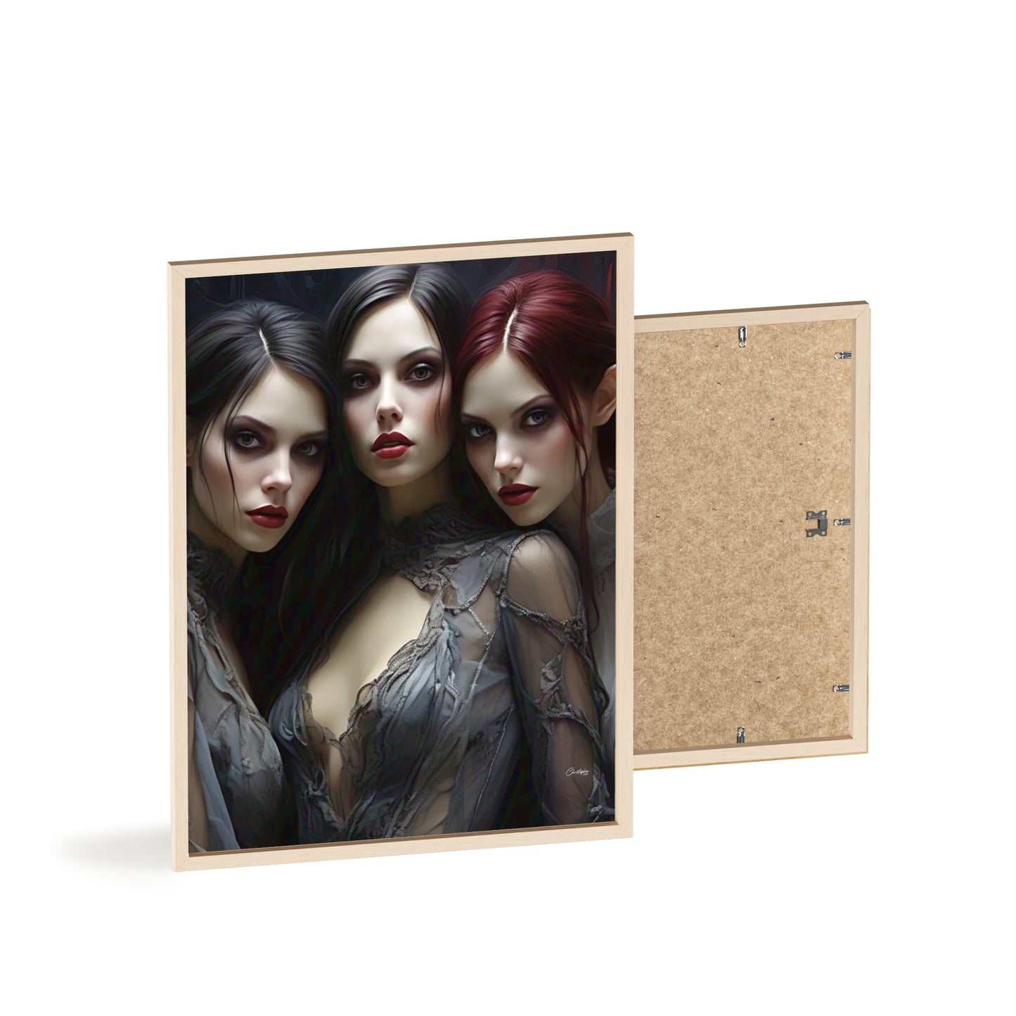 Eerie Fantasy Art Posters with Wooden Frame, Gothic Home Decor, Unique Wall Art, Gift for Art Lovers, Halloween Decoration, Witchy Style