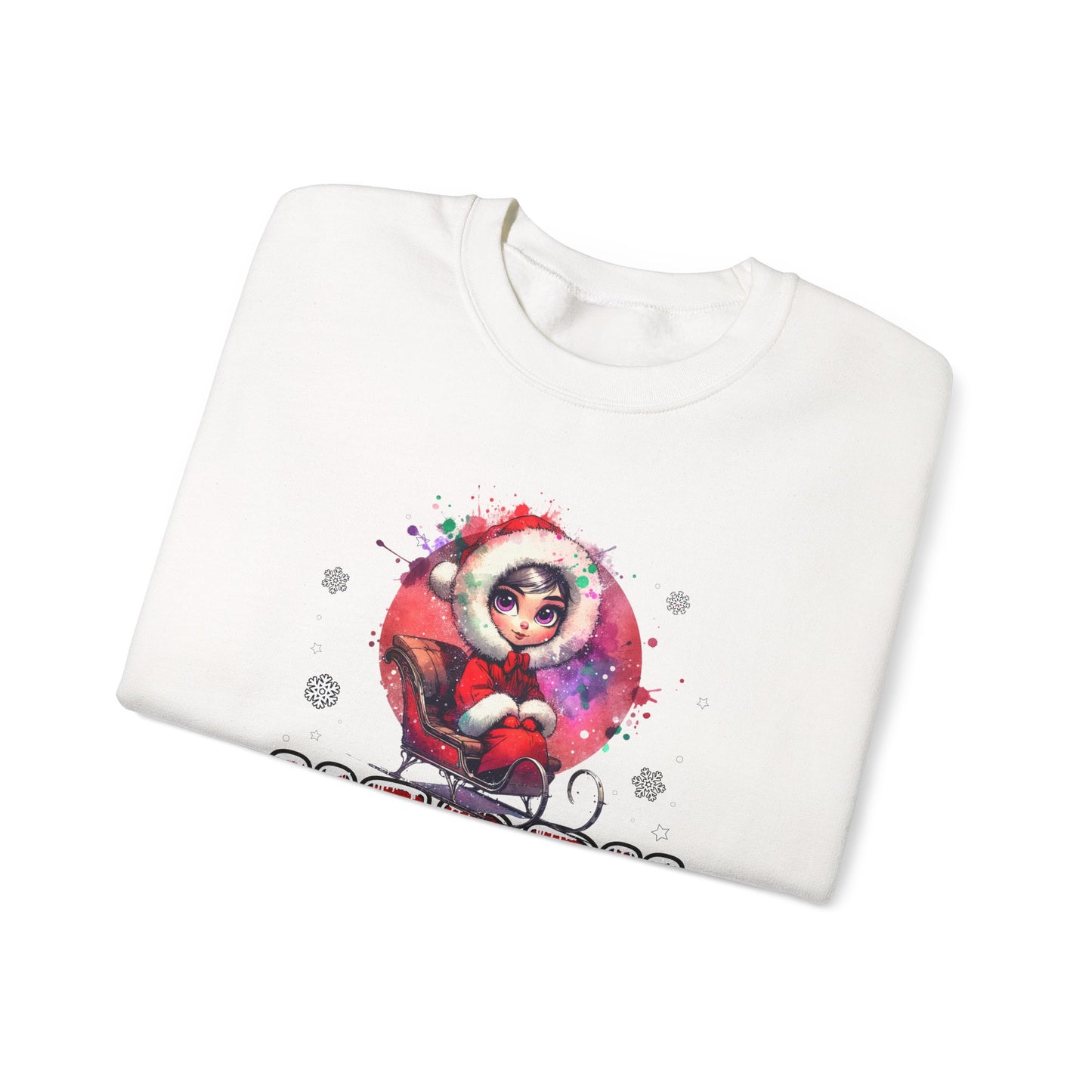 Christmas Crewneck Sweatshirt — Cute Santa Girl 'Merry Christmas' Holiday Pullover