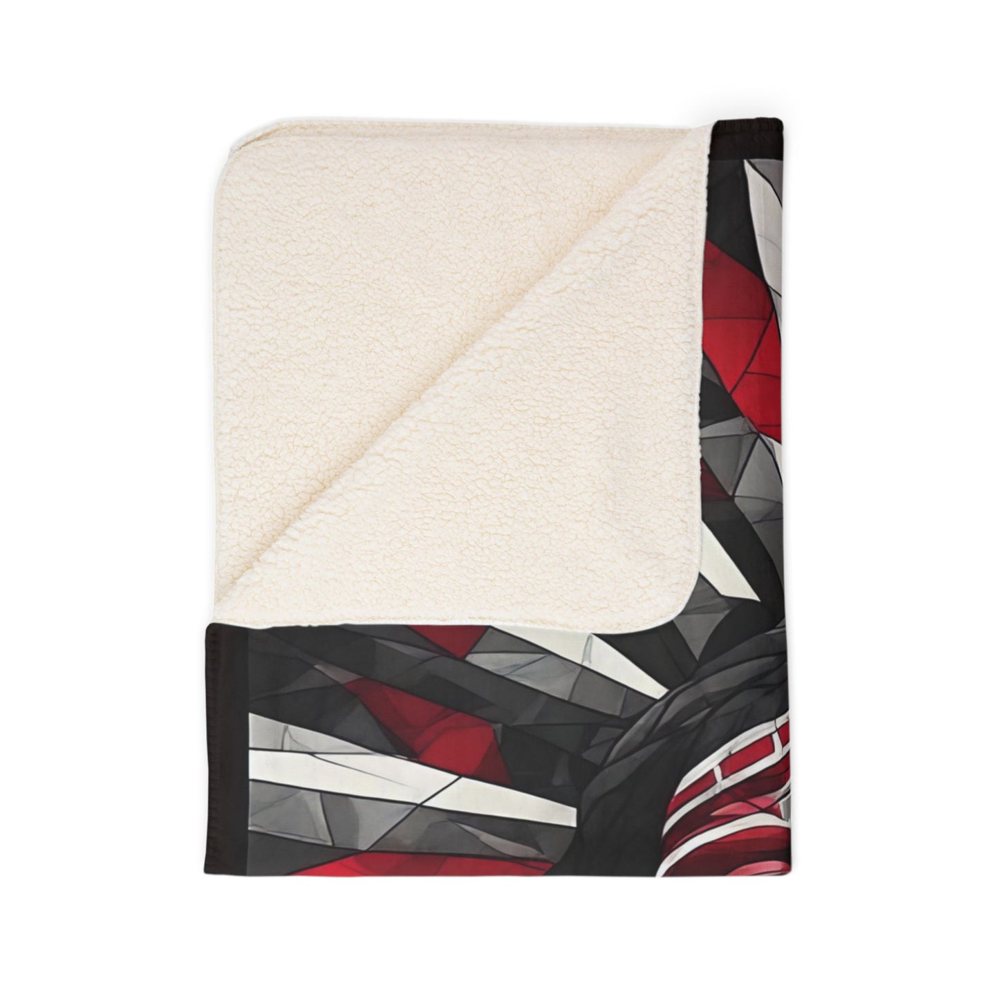 Tribal Headdress Fleece Sherpa Blanket — Bold Red & Gray Geometric Native-Inspired Design