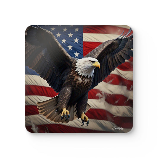 Patriotic Eagle Cork Coaster Set, Rustic Home Decor, Drinkware Accessories, Gift for Veterans, Fourth of July Decorations, USA Pride