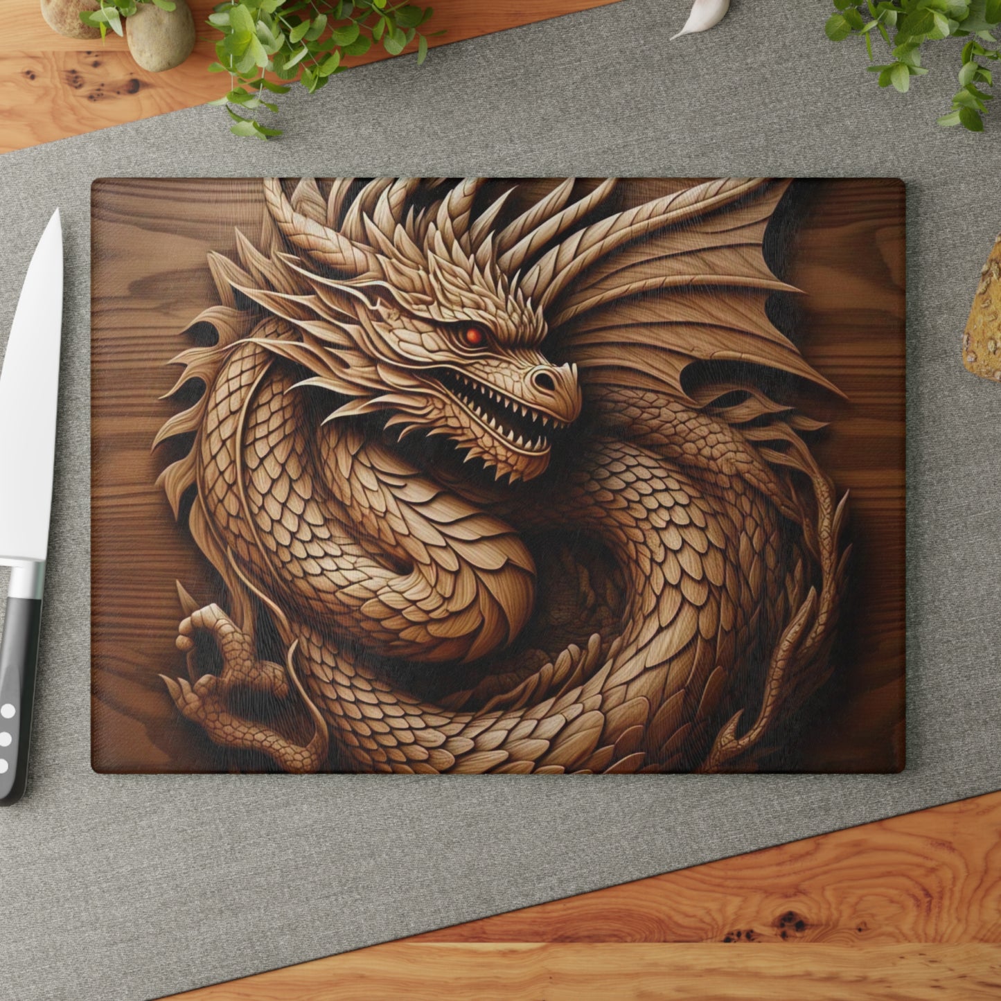 Dragon Design Glass Cutting Board, Kitchen Decor, Gift for Chefs, Fantasy Cooking Item, Unique Housewarming Present