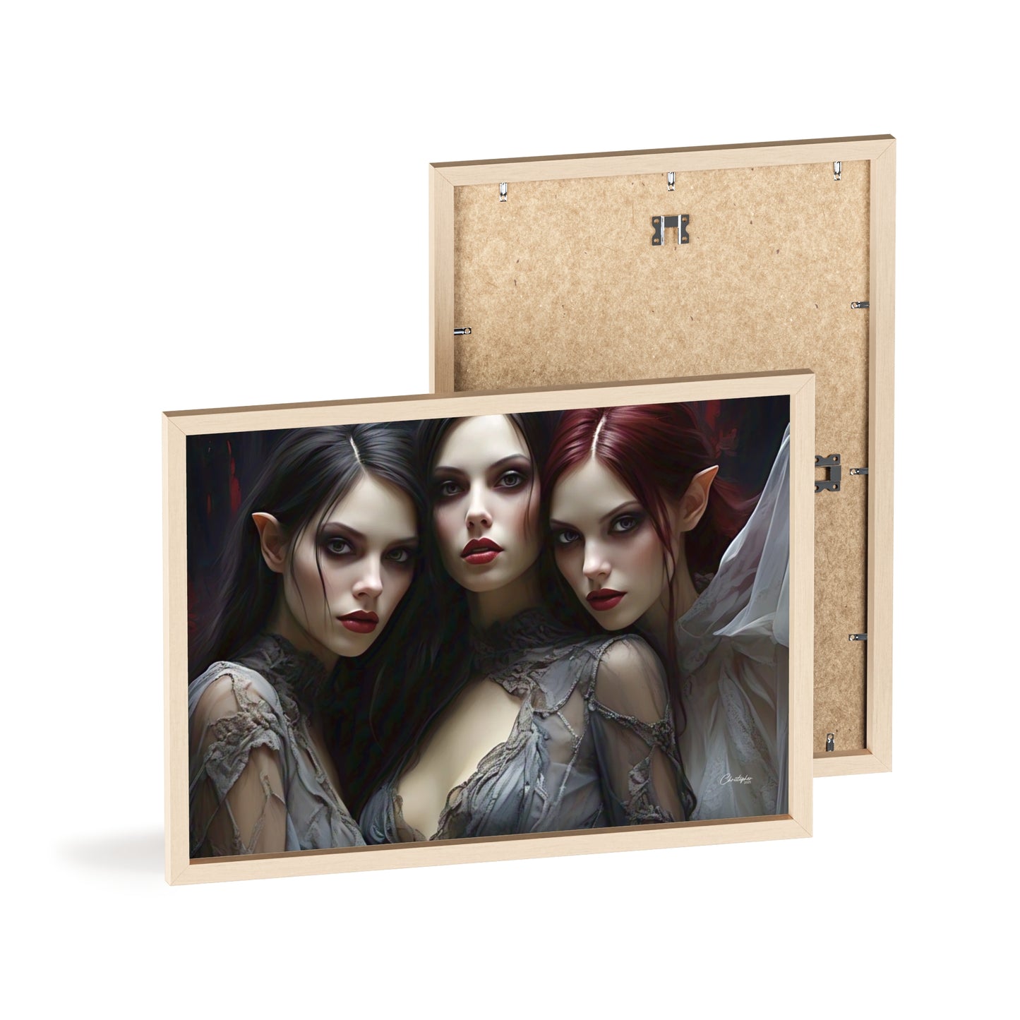 Eerie Fantasy Art Posters with Wooden Frame, Gothic Home Decor, Unique Wall Art, Gift for Art Lovers, Halloween Decoration, Witchy Style