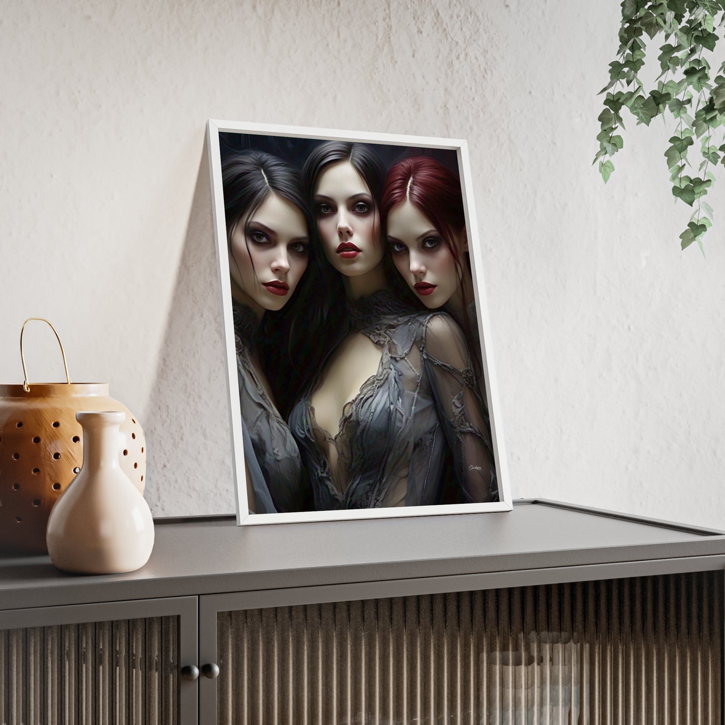 Eerie Fantasy Art Posters with Wooden Frame, Gothic Home Decor, Unique Wall Art, Gift for Art Lovers, Halloween Decoration, Witchy Style