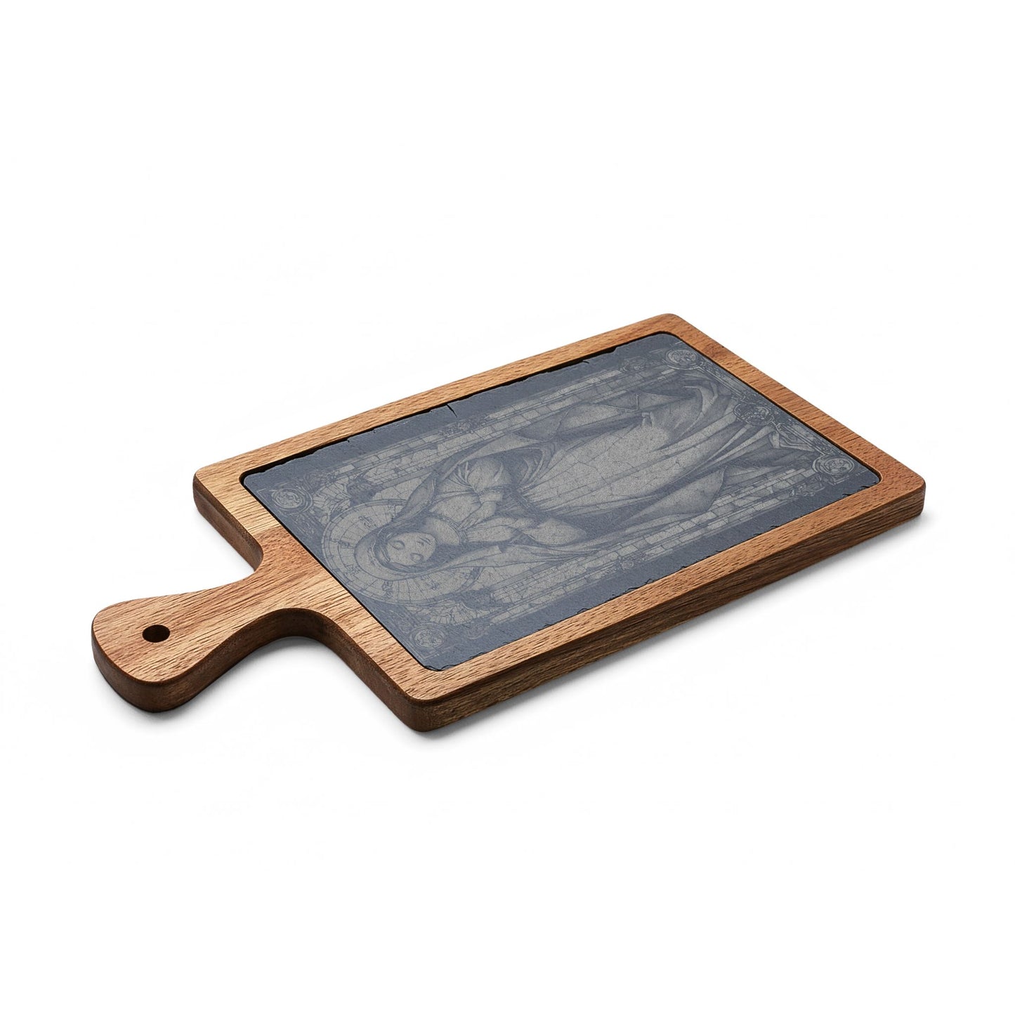 Engraved Virgin Mary Charcuterie Board with Marble Inlay — Religious Cheese Serving Set