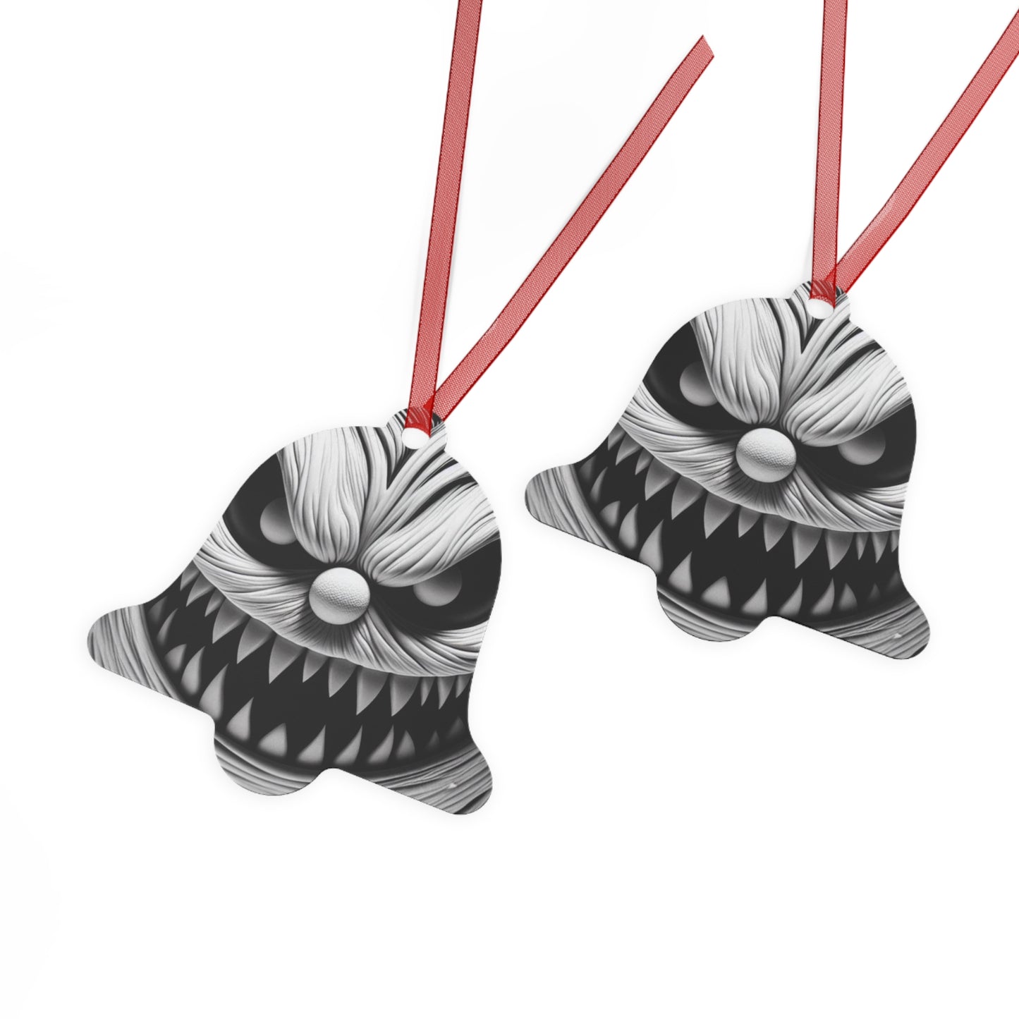 Scary Monster Bell Metal Ornament — Creepy Black & White Holiday Decor