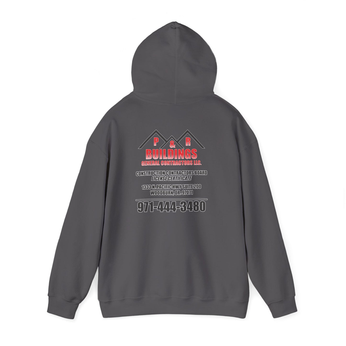 P&R Buildings Logo Hoodie — Custom Contractor License & Phone Number