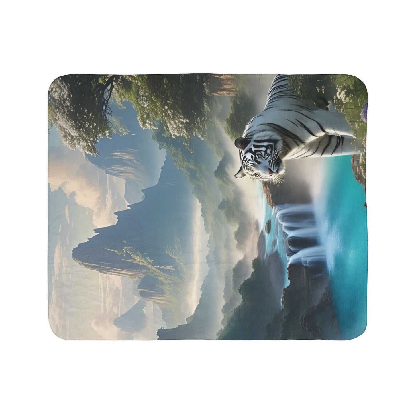 Fleece Sherpa Blanket with Majestic Tiger Landscape | Cozy Gift for Nature Lovers, Home Decor, Camping, Holiday Snuggles