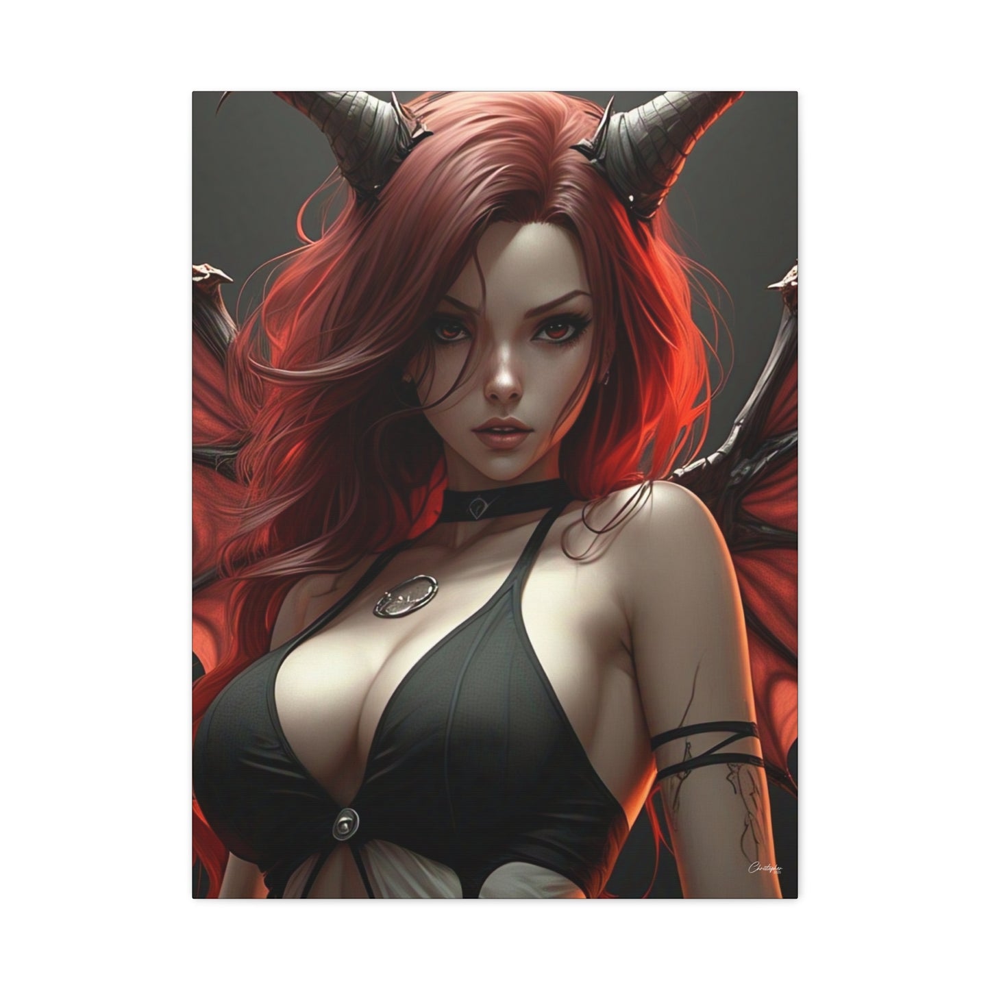 Gothic Fantasy Canvas Art, Demon Girl Wall Decor, Unique Home Decor, Gift for Her, Halloween or Birthday Gift