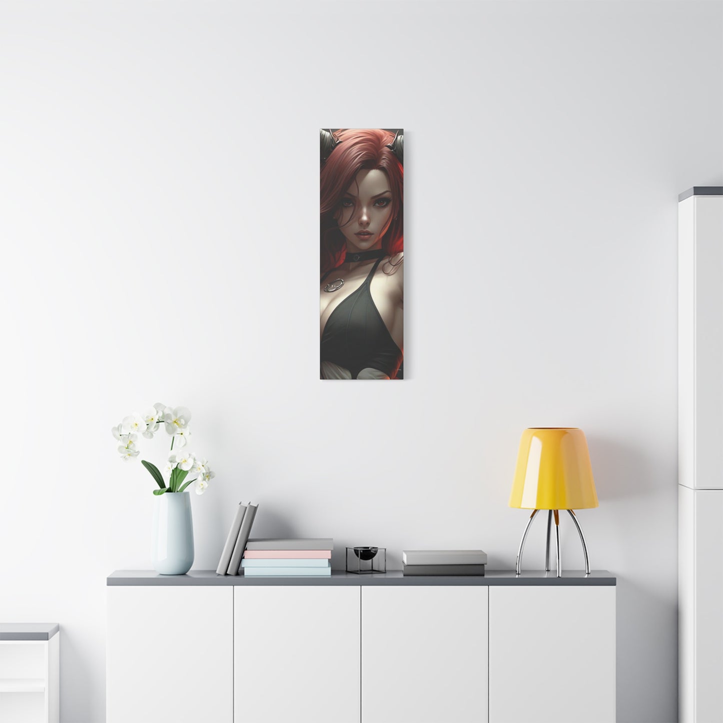 Gothic Fantasy Canvas Art, Demon Girl Wall Decor, Unique Home Decor, Gift for Her, Halloween or Birthday Gift