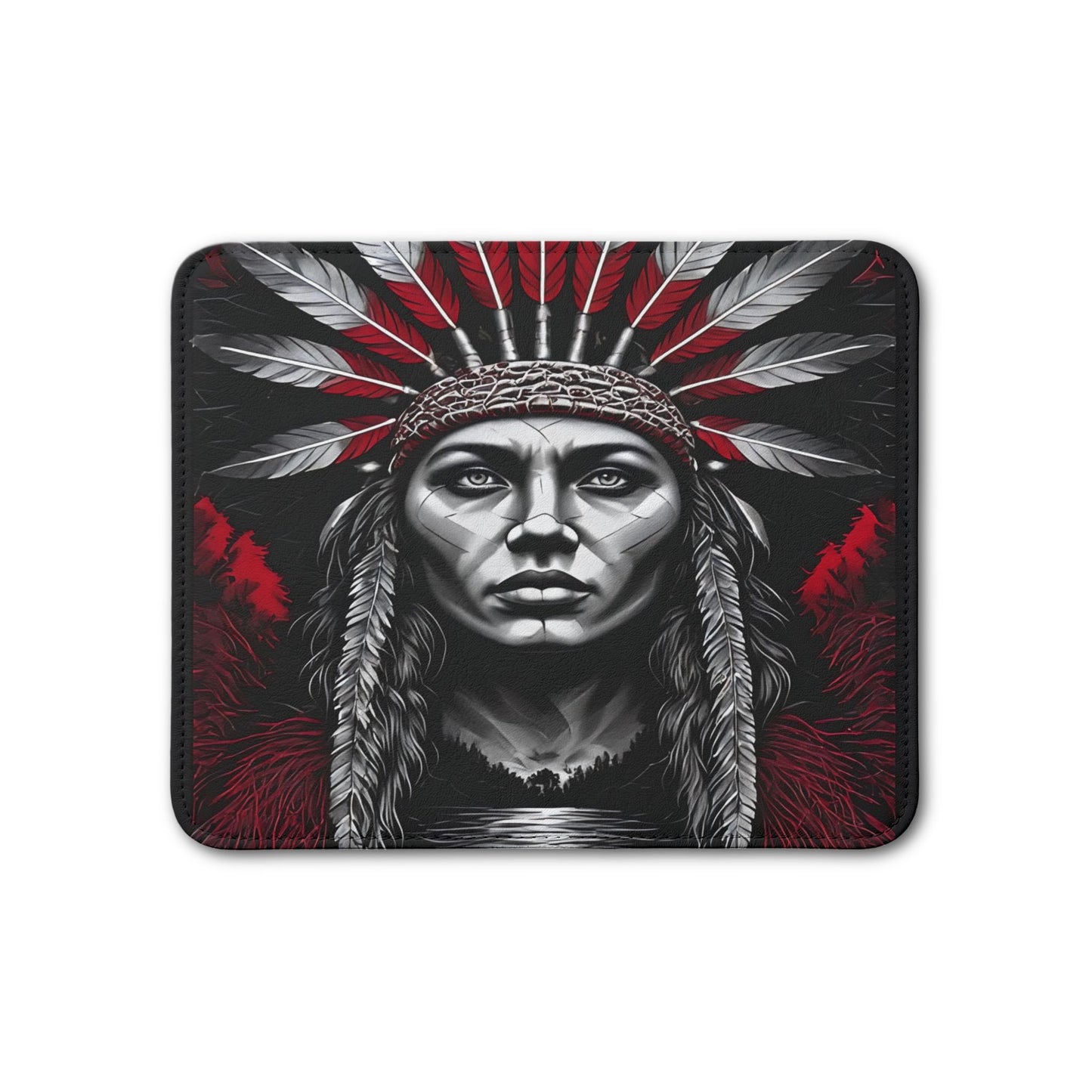 Leather Placemat — Native Chief Portrait Red & Black Decorative Table Mat