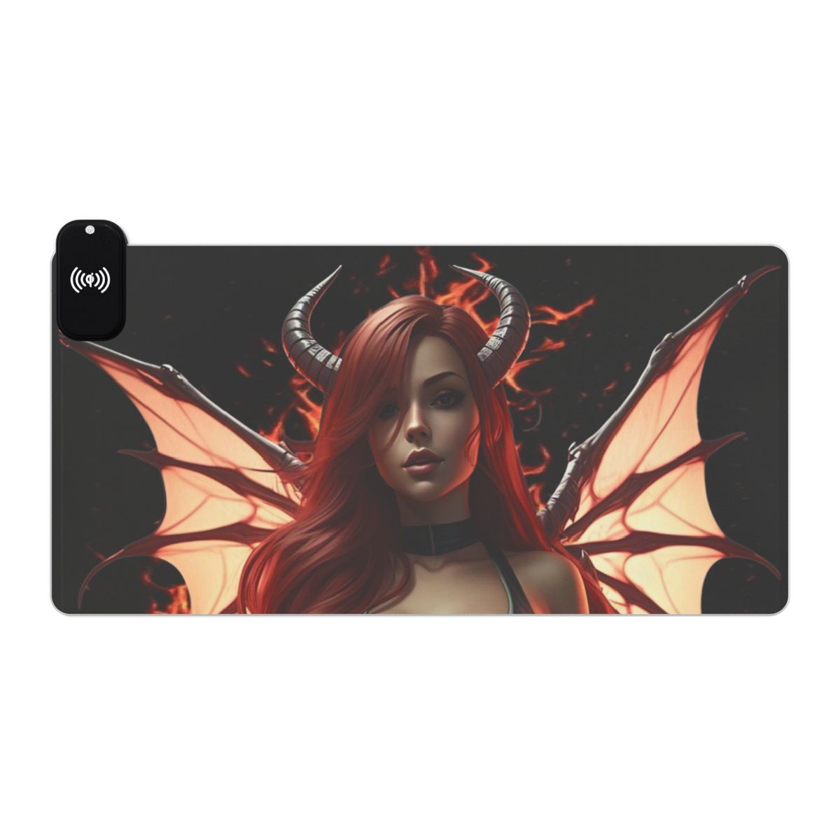 LED Gaming Mouse Pad with Wireless Charger — Demoness Art RGB Desk Mat for Gamers