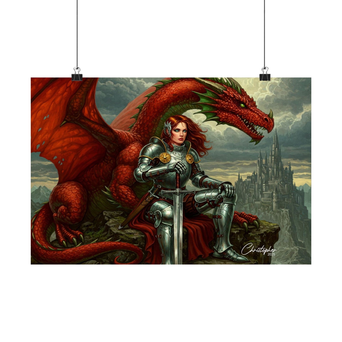 Fantasy Dragon Art Print, Horizontal Matte Poster, Fantasy Home Decor, Medieval Wall Art, Gift for Fantasy Lovers