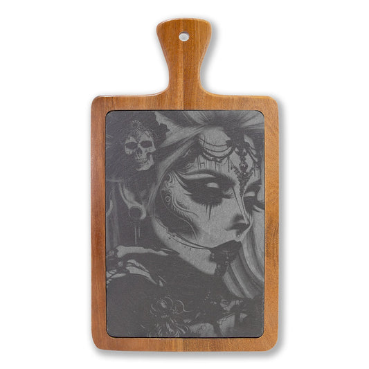 Engraved Acacia Charcuterie Board with Slate Insert & Cheese Tools