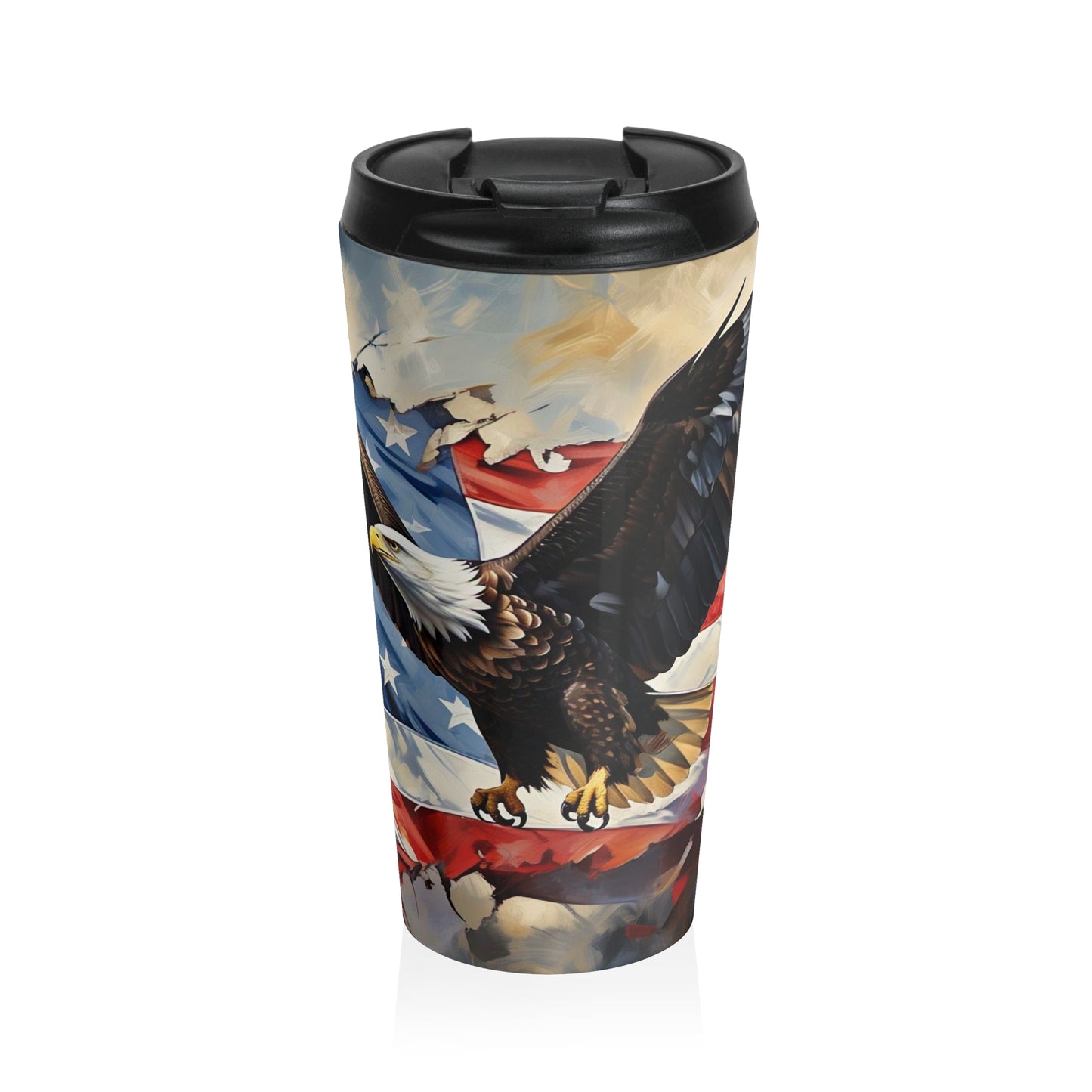 Patriotic Stainless Steel Travel Mug with Eagle Design, American Flag Mug, Travel Cup, Unique Gift for Veterans, Fourth of July