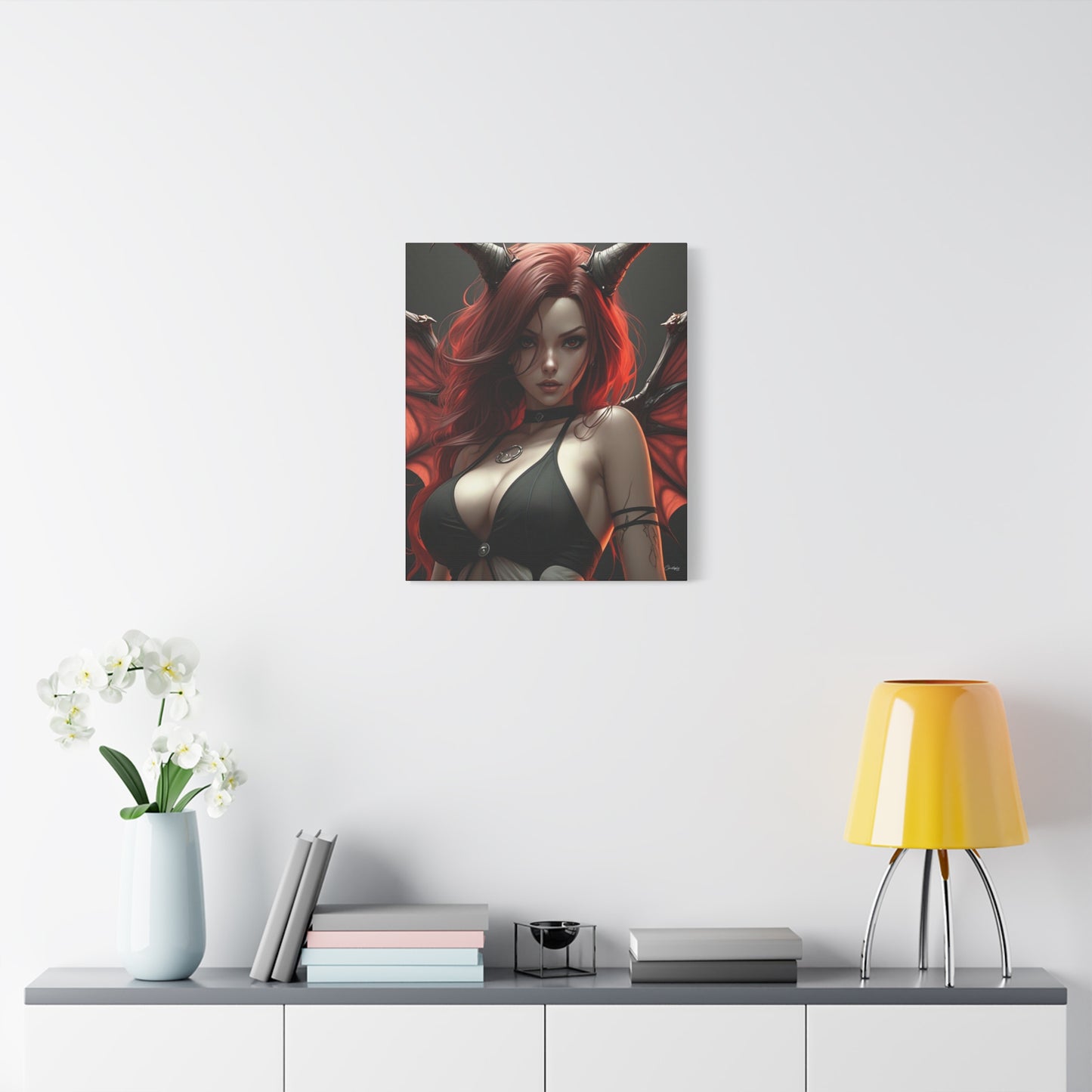 Gothic Fantasy Canvas Art, Demon Girl Wall Decor, Unique Home Decor, Gift for Her, Halloween or Birthday Gift