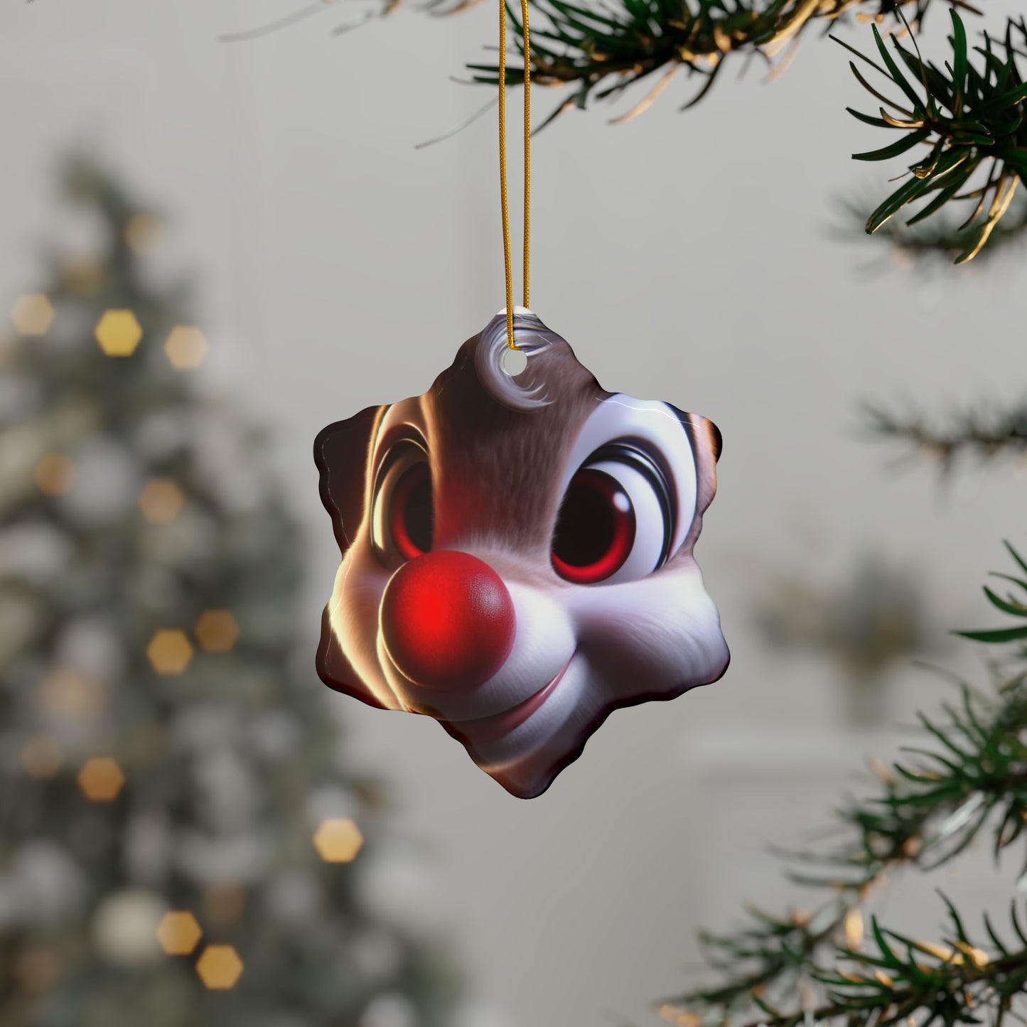 Rudolph Reindeer Ceramic Ornament — Round Double-Sided Holiday Decor