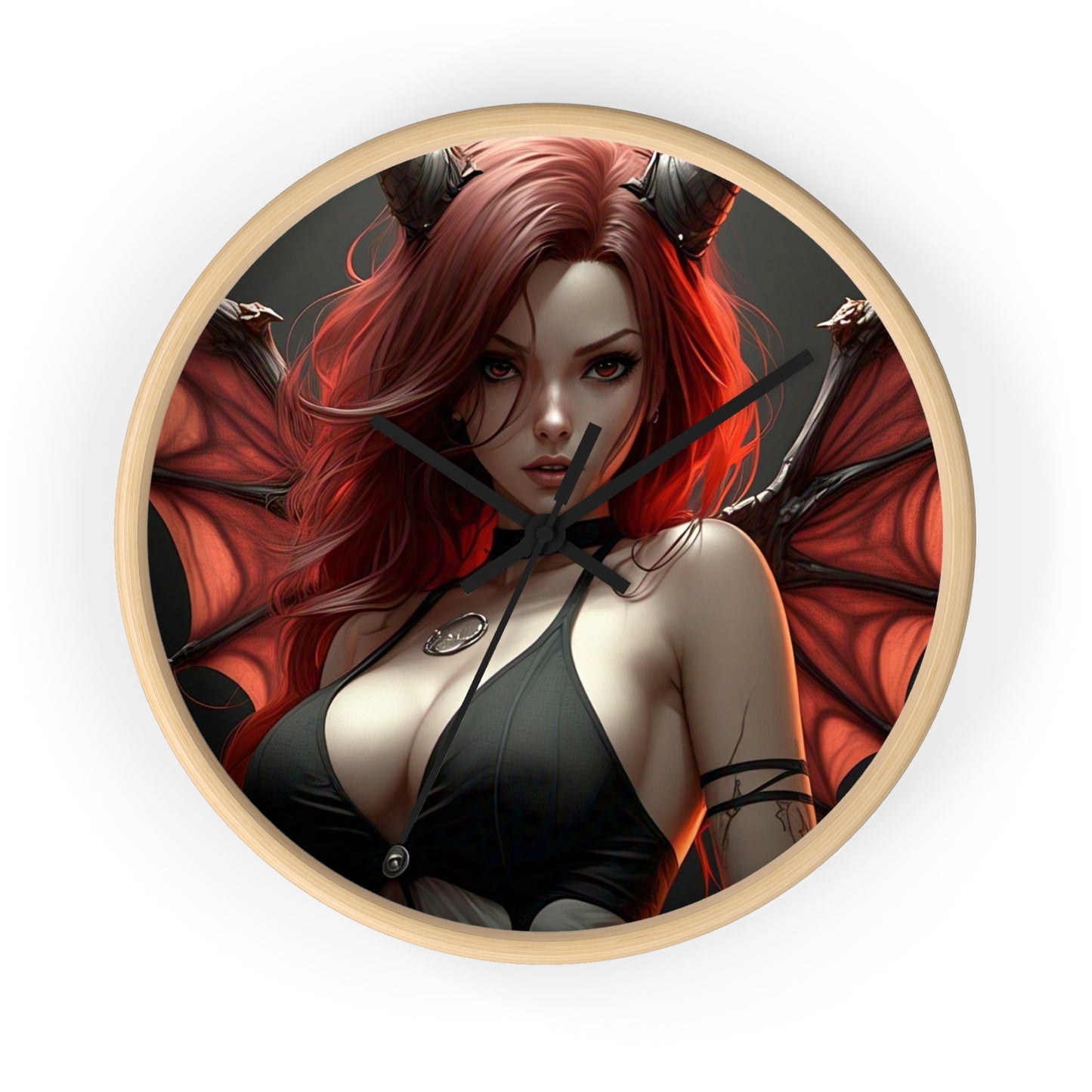 Gothic Fantasy Wall Clock, Unique Home Decor, Dark Aesthetic Clock, Red Haired Art, Gift for Collectors, Halloween Decoration