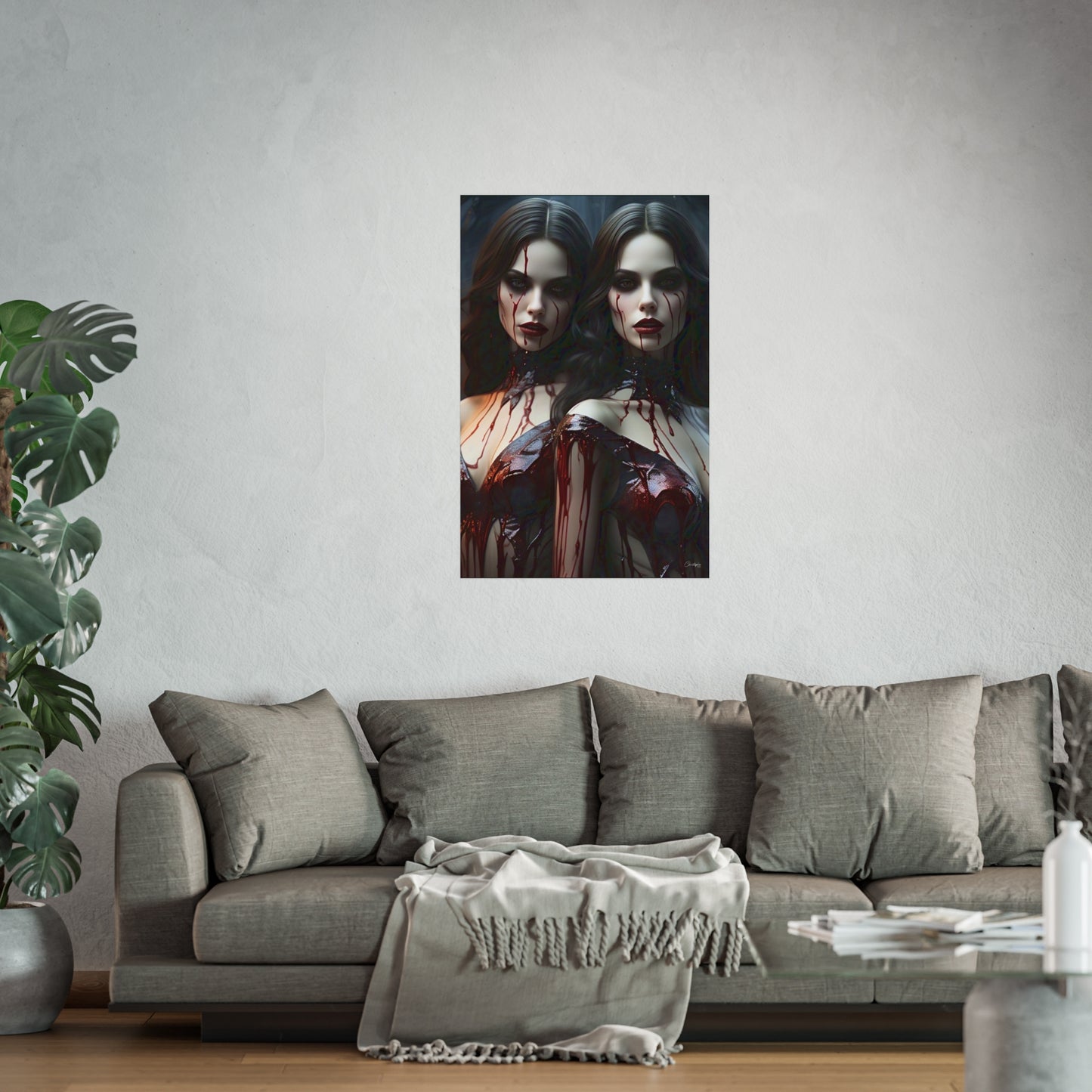 Vampire Sisters Fine Art Poster, Gothic Wall Art, Spooky Decor, Horror Home Decor, Blood Art Print, Dark Aesthetic Print