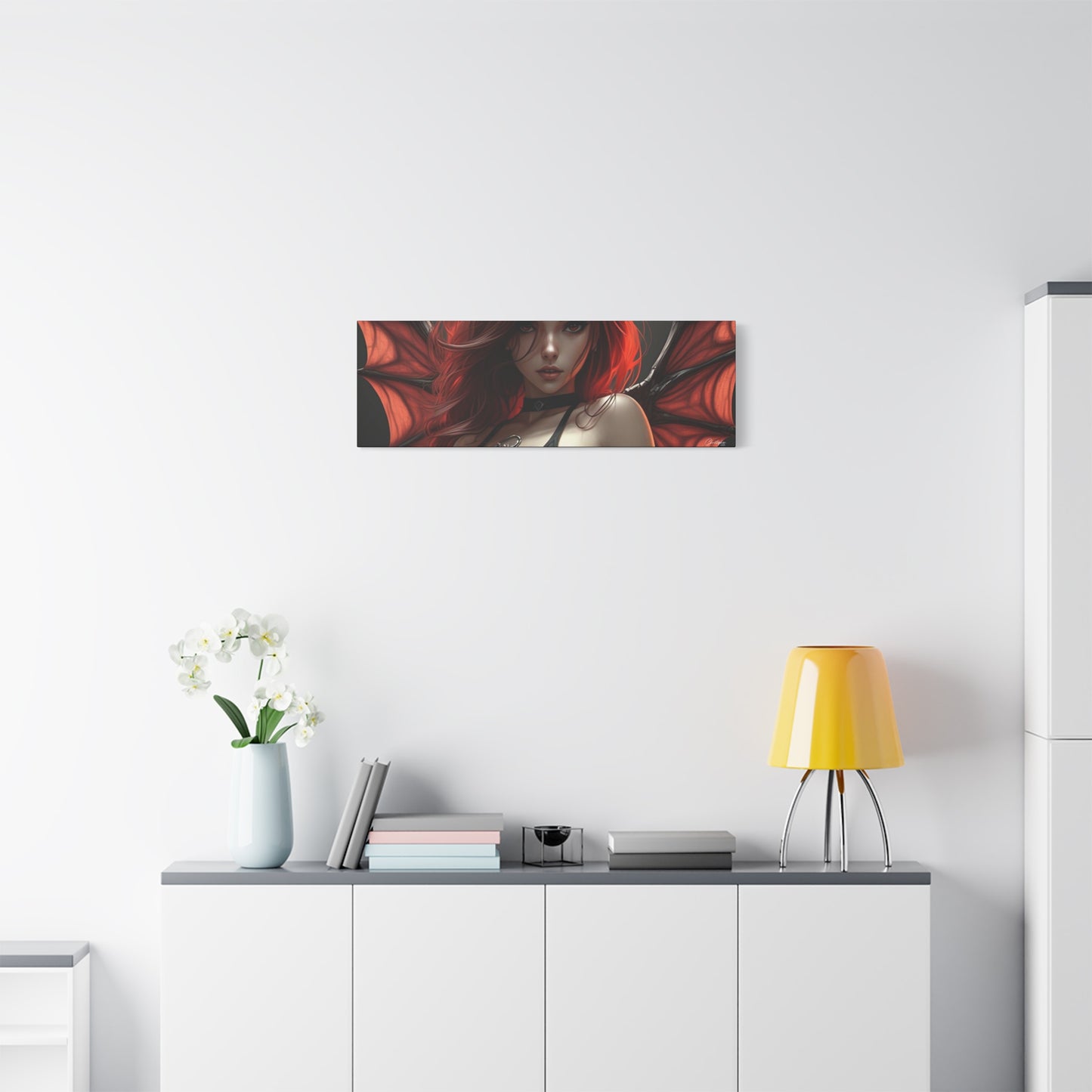 Gothic Fantasy Canvas Art, Demon Girl Wall Decor, Unique Home Decor, Gift for Her, Halloween or Birthday Gift