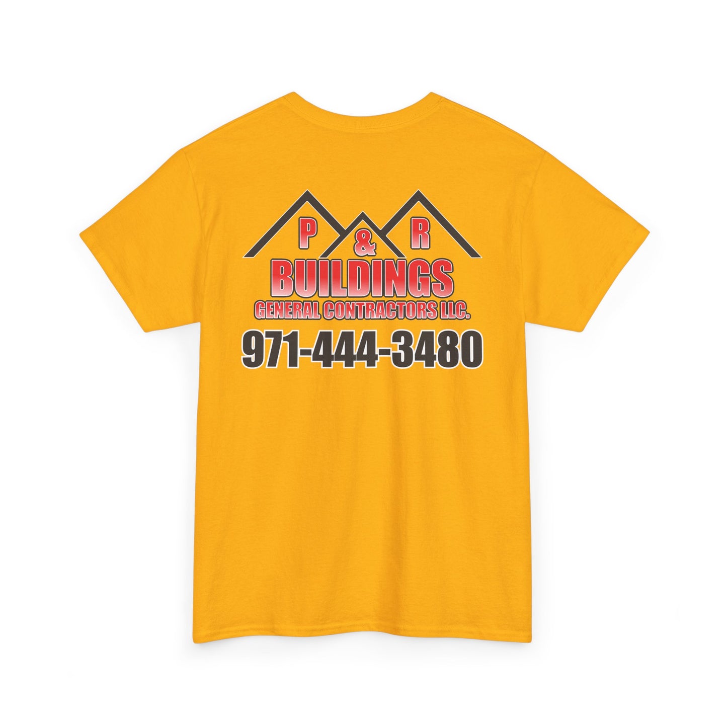 Logo and Number on the back T-Shirt — P&R Buildings Contractor Tee with Phone Number