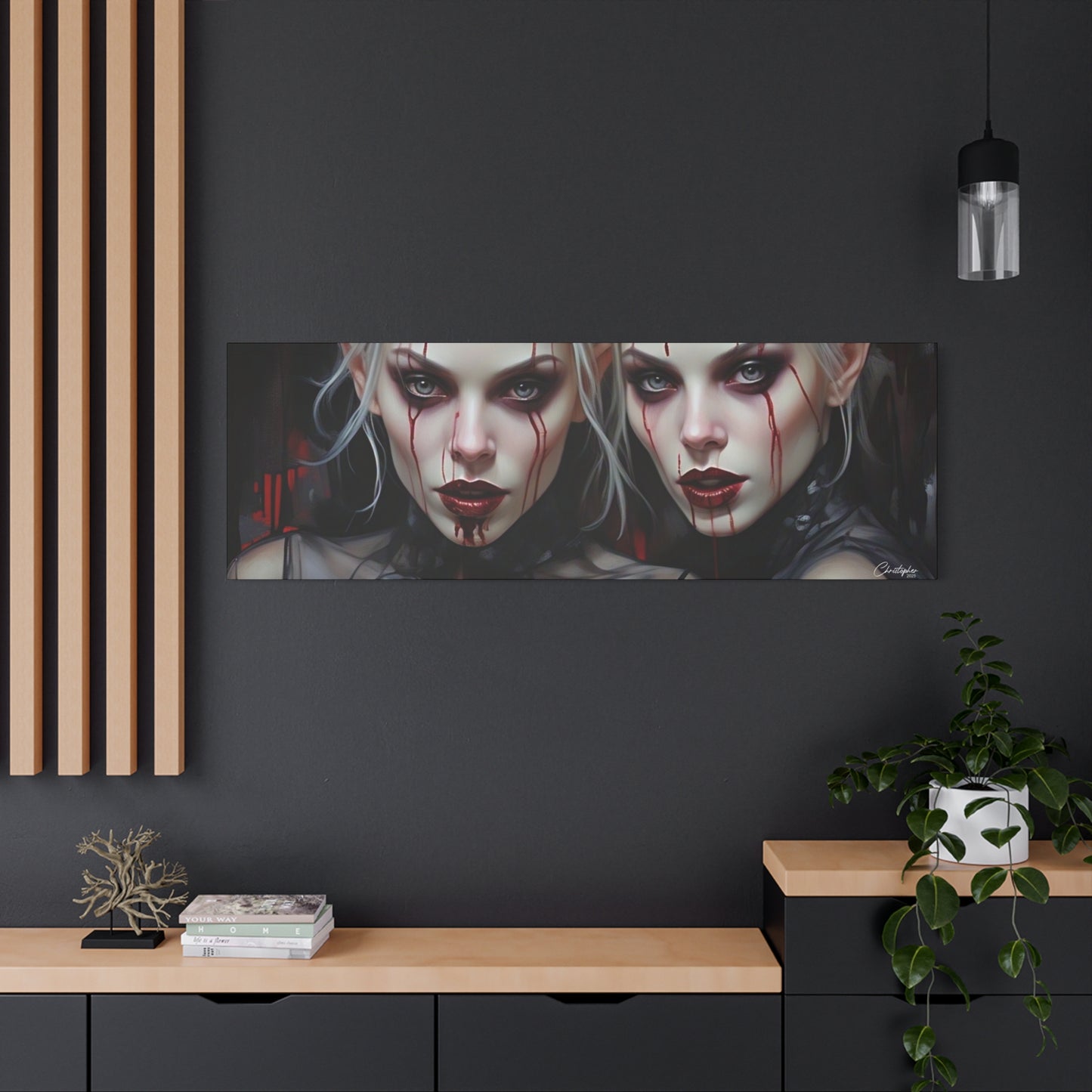 Gothic Canvas Art Print, Dark Fantasy Wall Decor, Horror Art, Halloween Home Decor, Vampire Artwork, Unique Gift for Spooky Season