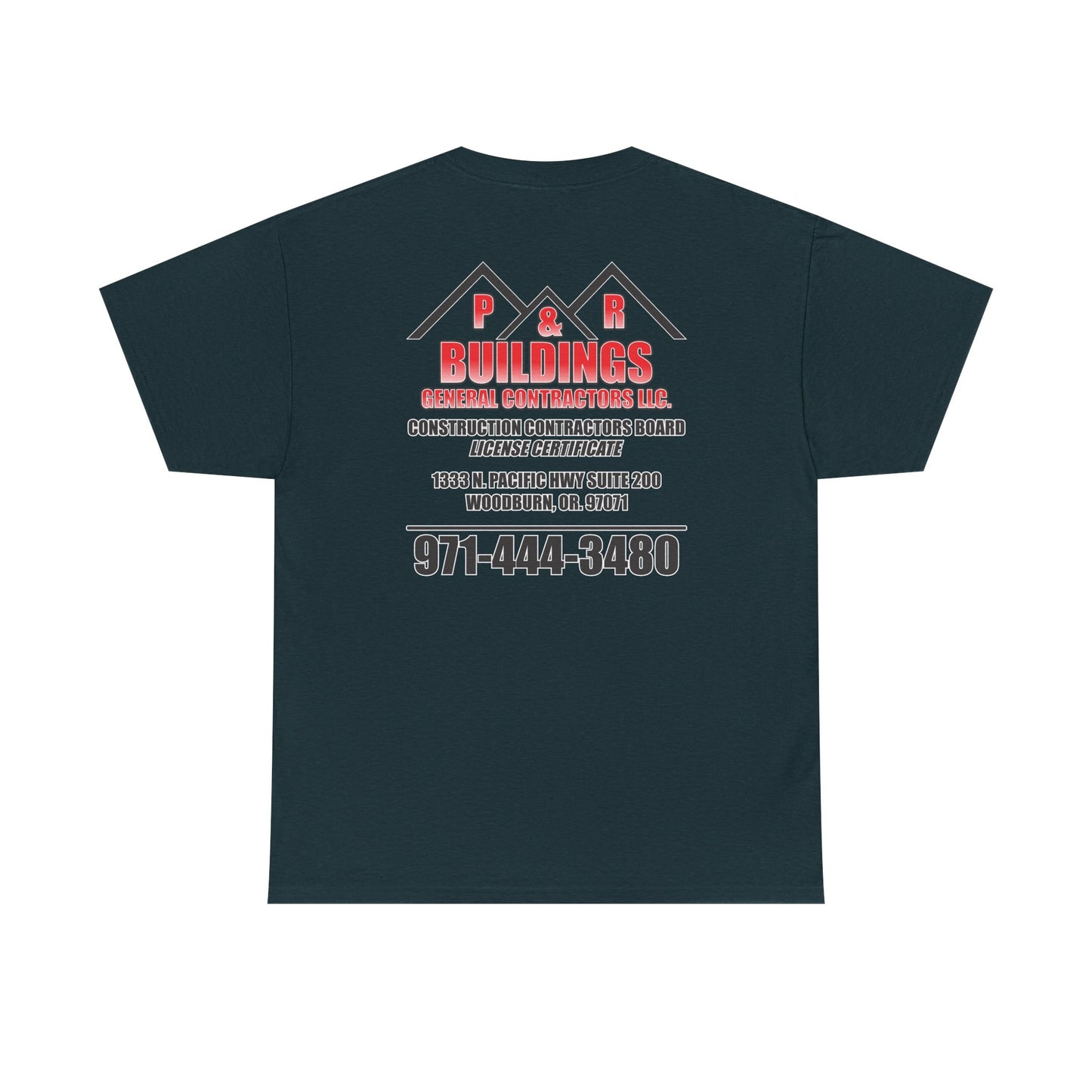 P&R BUILDINGS Logo Tee — Built Kings Contractor T‑Shirt (Phone & License Info on Back)