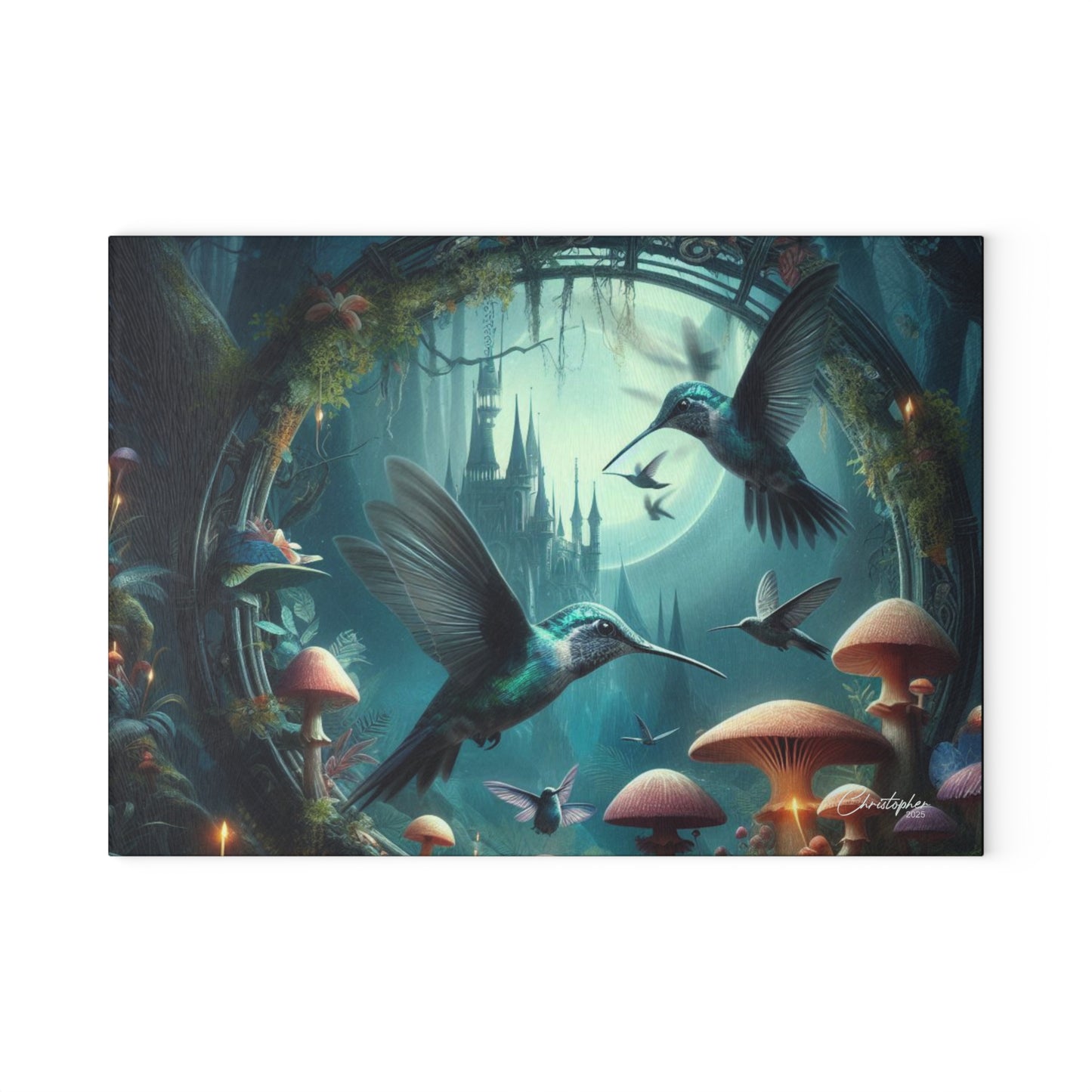 Enchanting Hummingbird Glass Cutting Board - Magical Kitchen Decor