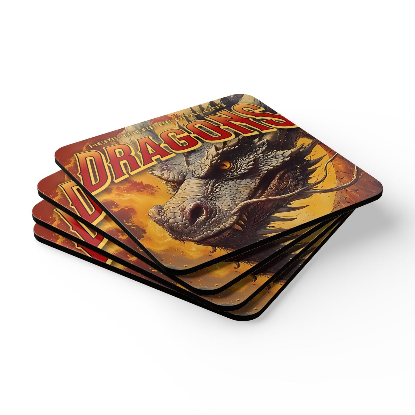 Dragon Illustration Cork Coaster Set — 'Dragons' Fantasy Art Drink Coasters