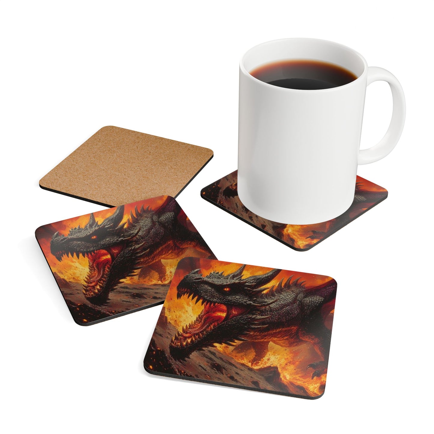 Dragon Fire Cork Coaster Set — Fantasy Dragon Drink Coasters