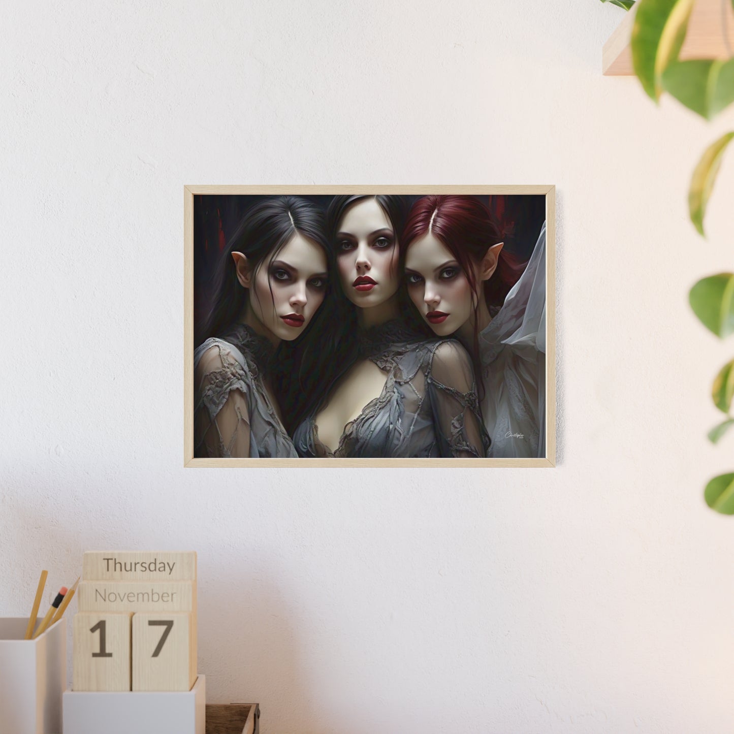 Eerie Fantasy Art Posters with Wooden Frame, Gothic Home Decor, Unique Wall Art, Gift for Art Lovers, Halloween Decoration, Witchy Style