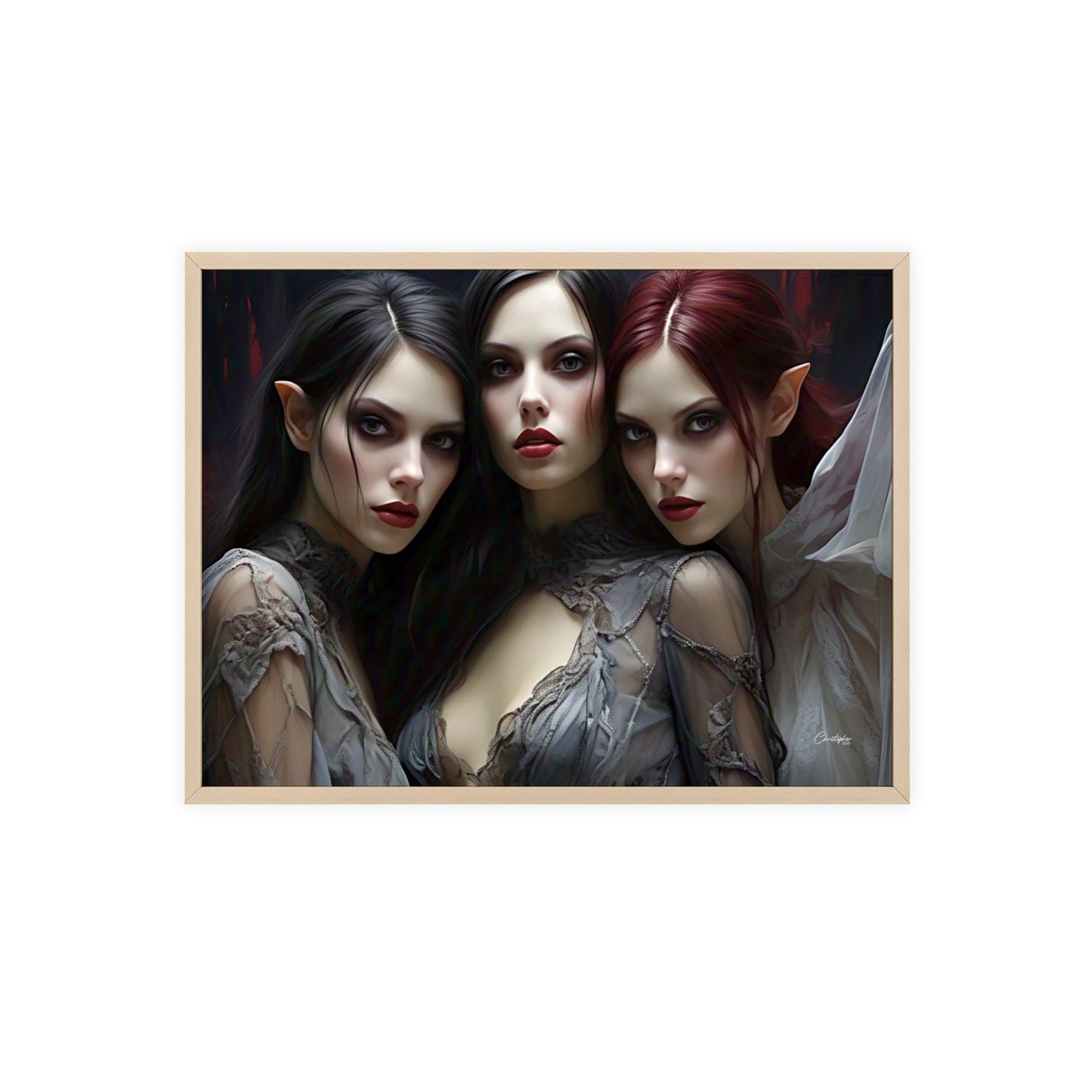 Eerie Fantasy Art Posters with Wooden Frame, Gothic Home Decor, Unique Wall Art, Gift for Art Lovers, Halloween Decoration, Witchy Style